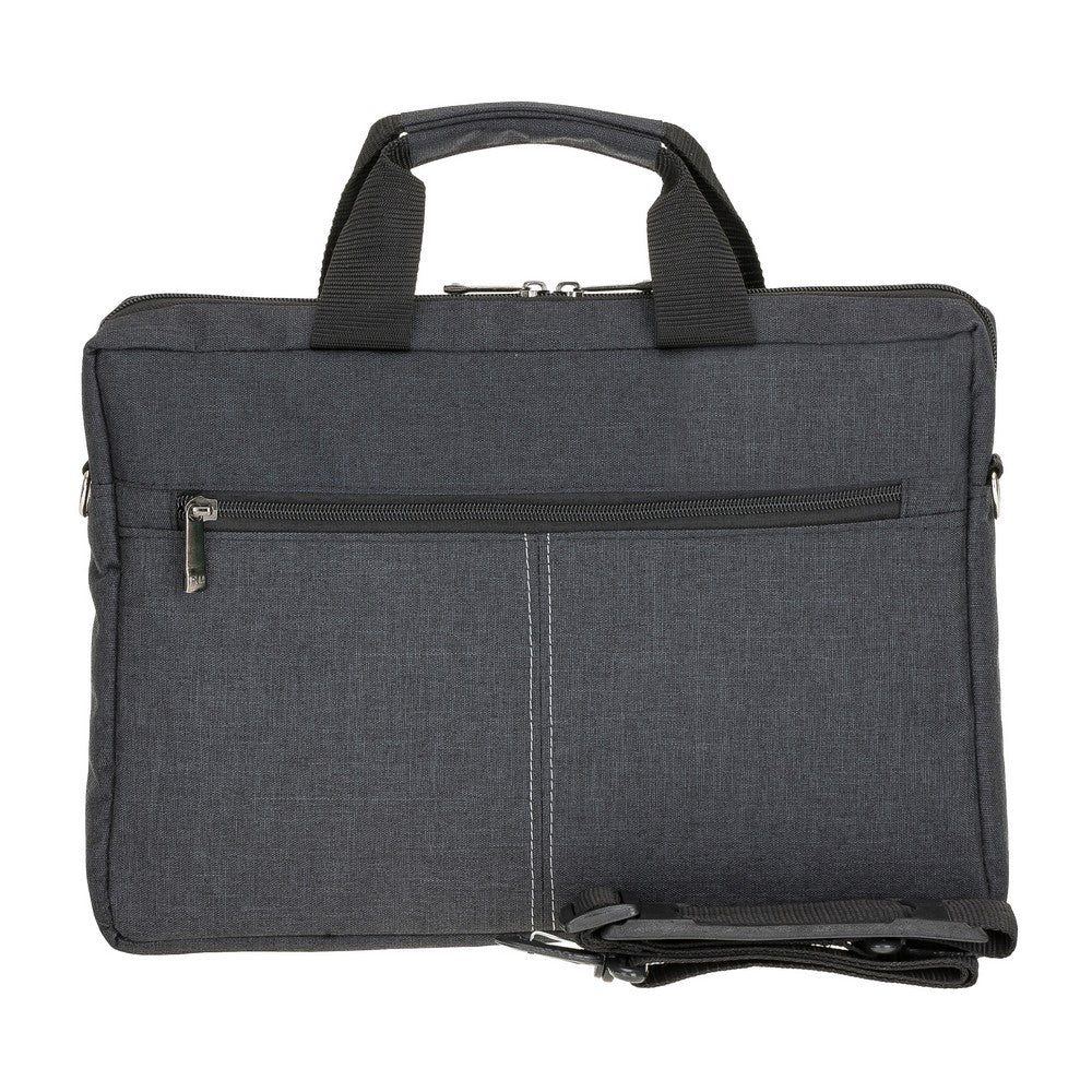 Versatile laptop messenger bag with three compartments and suitcase strap
