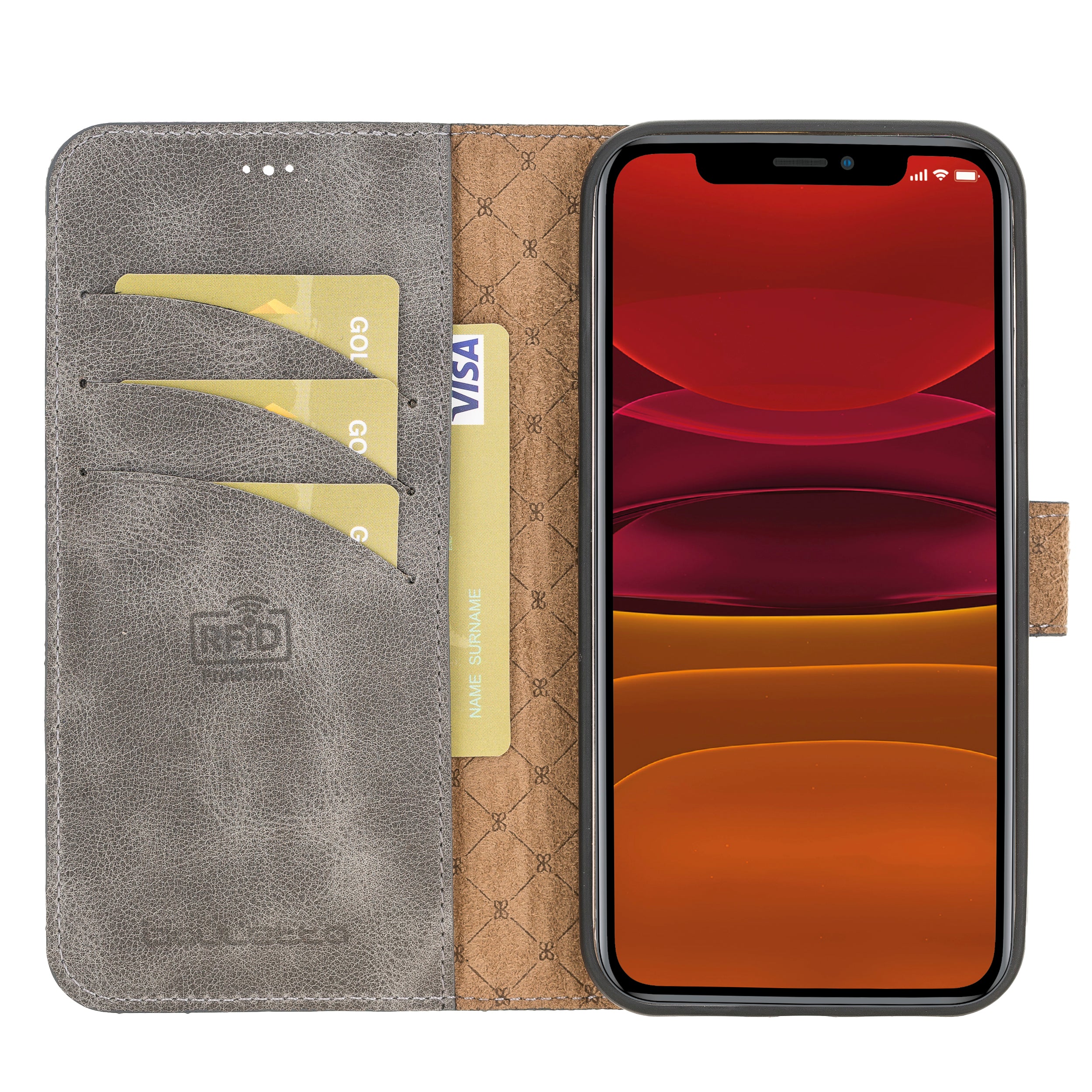Apple iPhone 12 Series Genuine Leather Non Detachable Wallet Cases