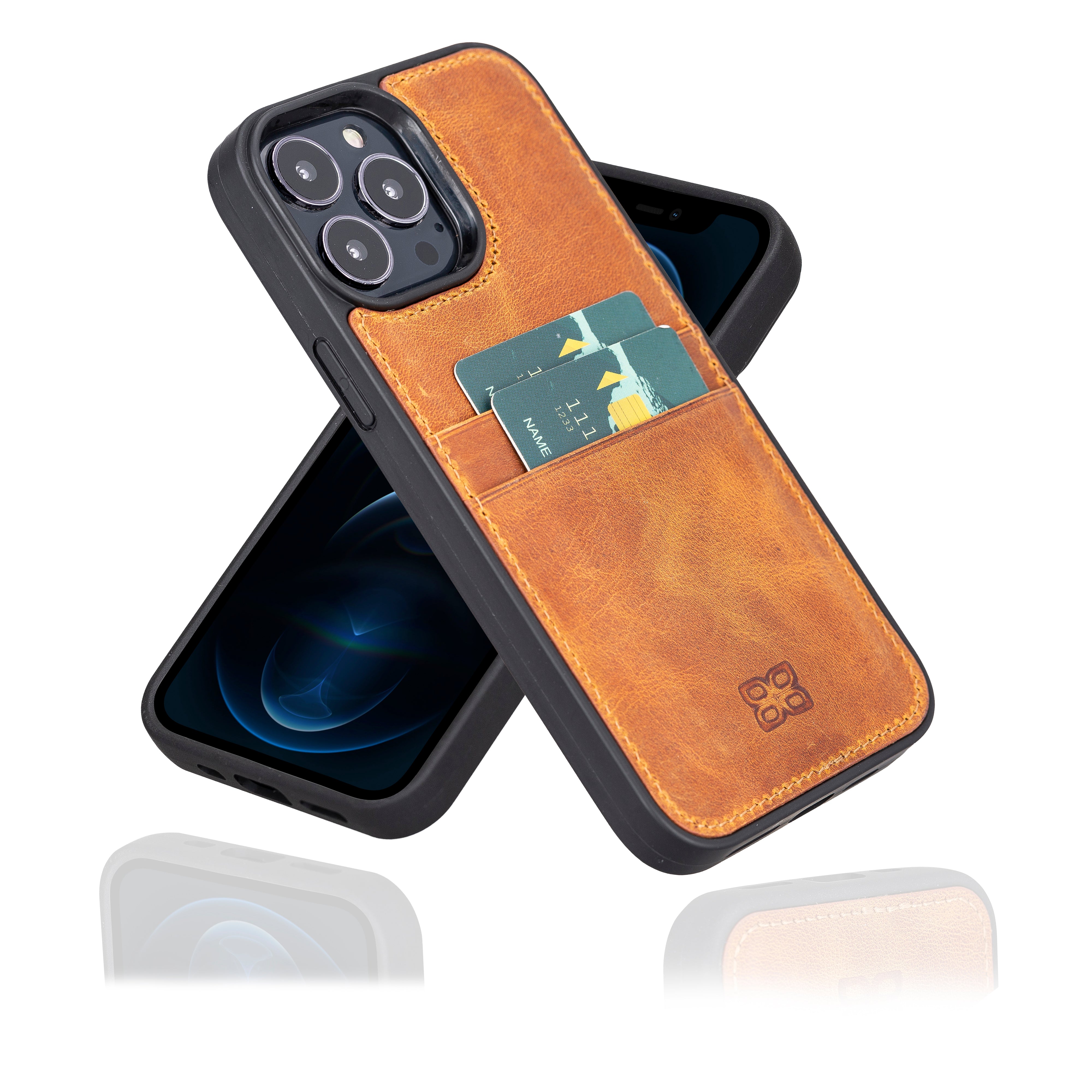 Coque arrière flexible en cuir véritable pour iPhone 13 Series avec porte-cartes