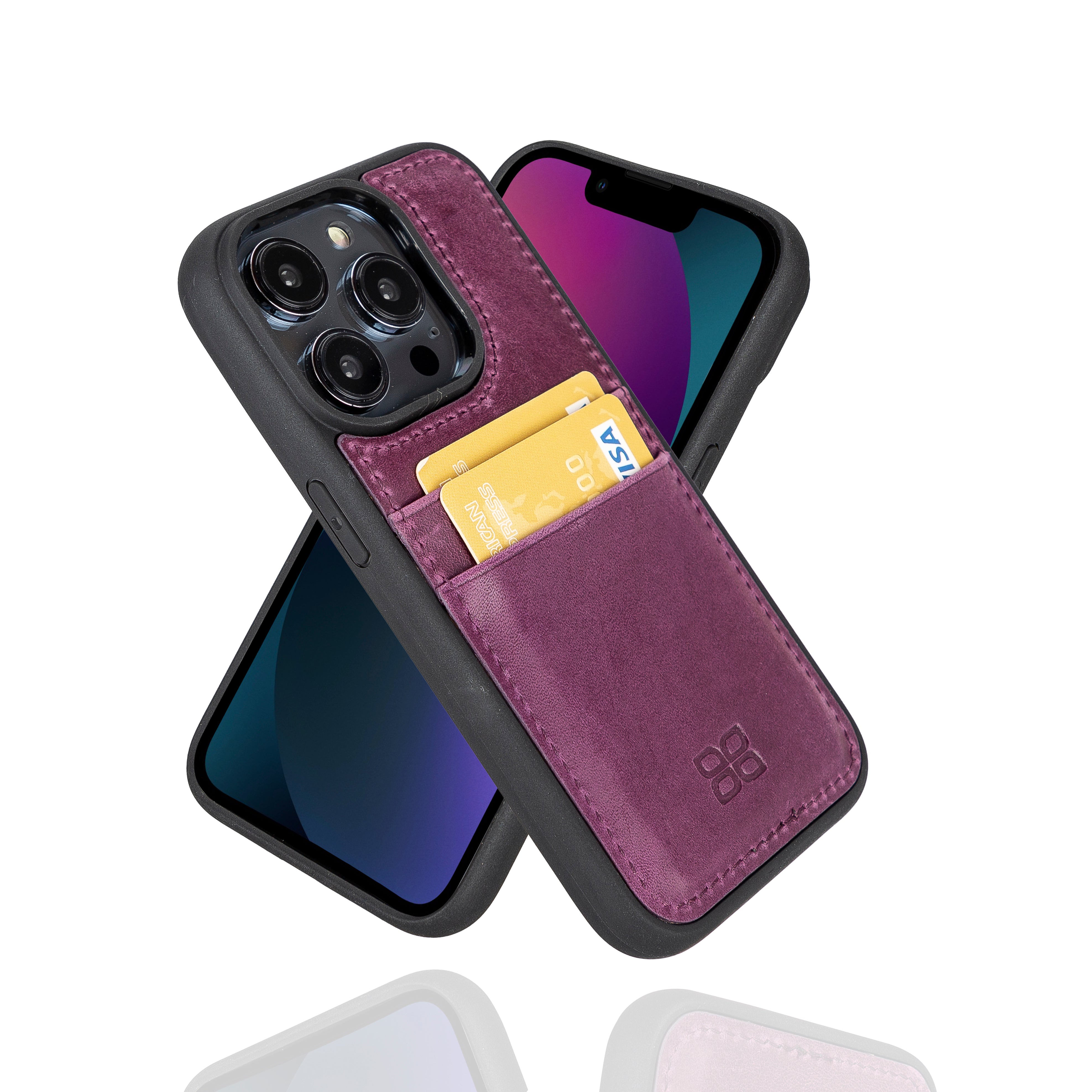 iPhone 14 Pro Max (6.7") Genuine Leather Flex Cover Back Snap On Case with Card Holder