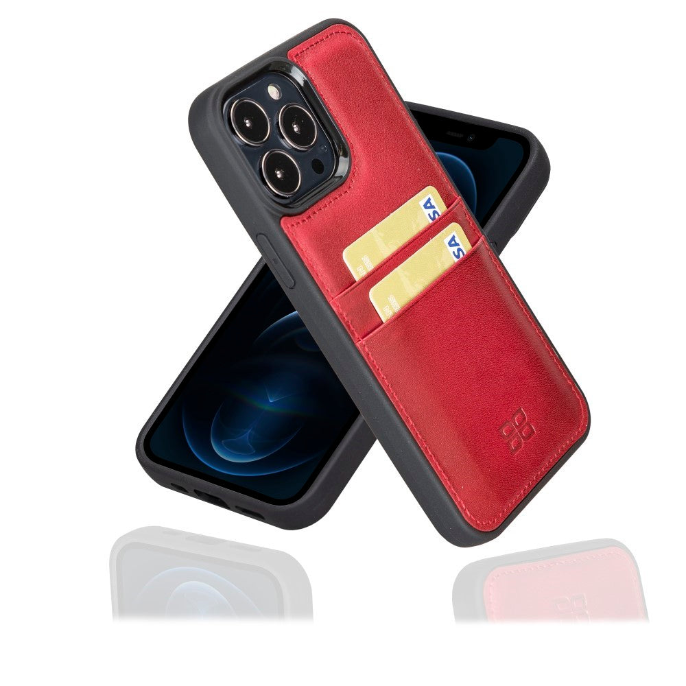 Coque arrière flexible en cuir véritable pour iPhone 13 Series avec porte-cartes