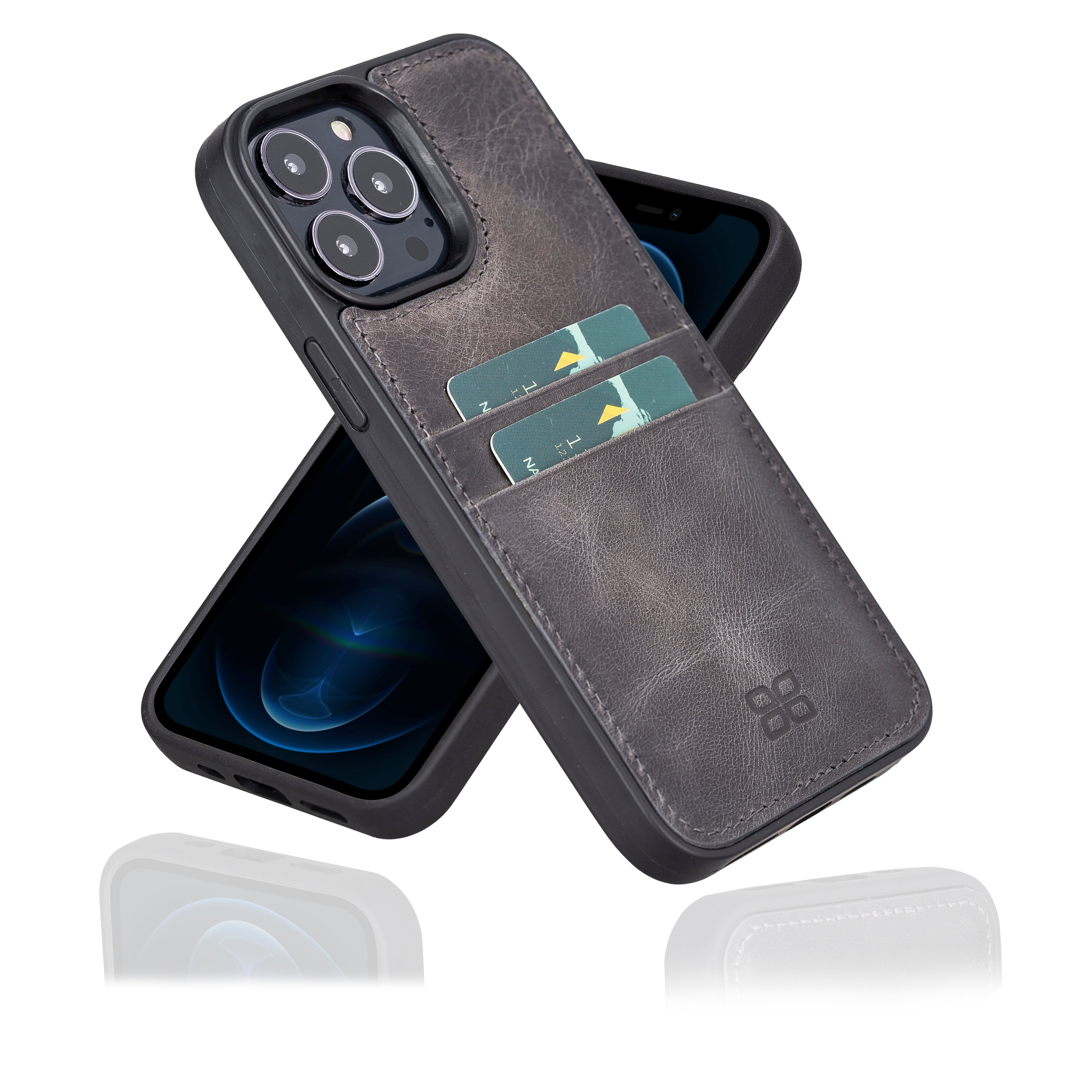 Coque arrière flexible en cuir véritable pour iPhone 13 Series avec porte-cartes