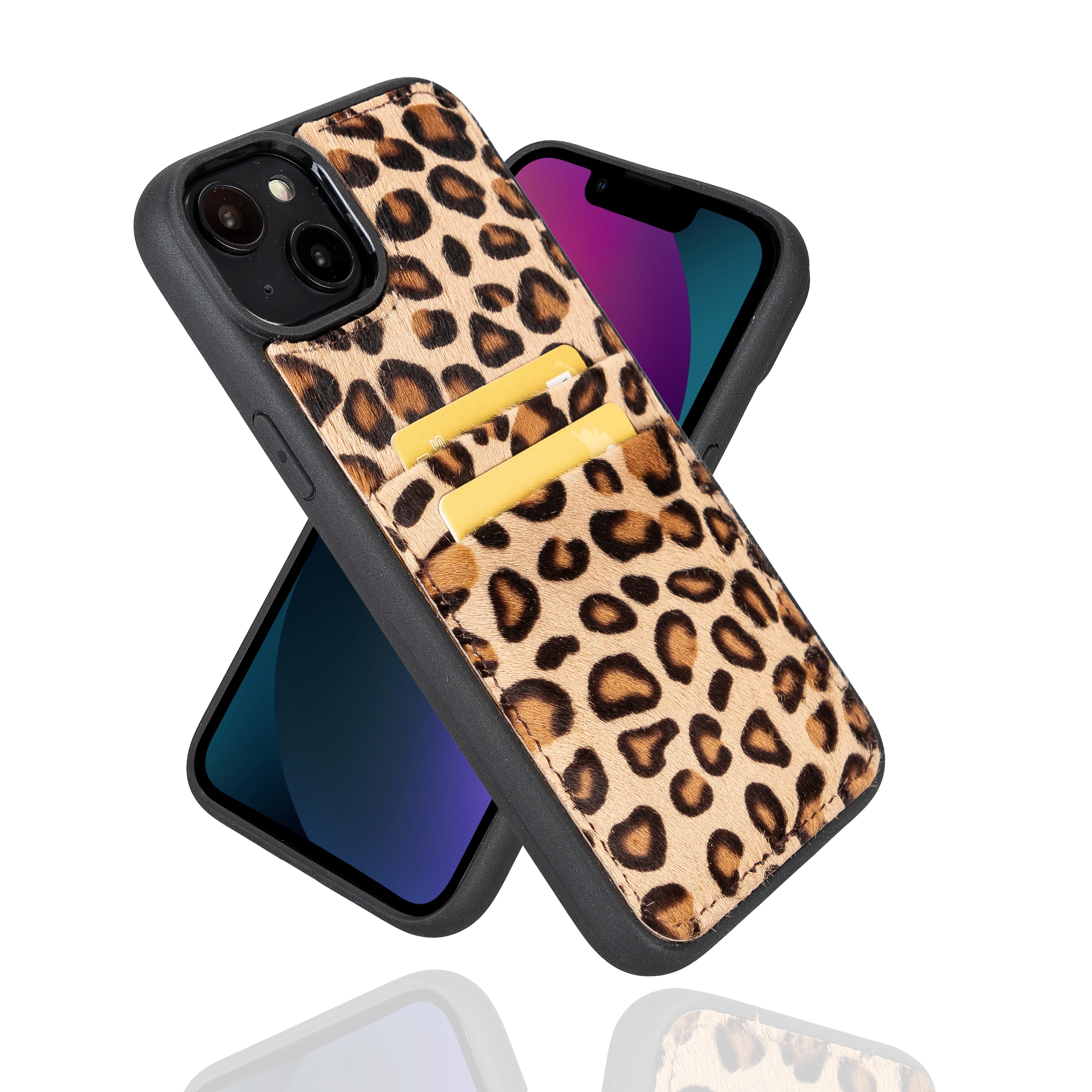 iPhone 14 Pro Max (6.7") Genuine Leather Flex Cover Back Snap On Case with Card Holder