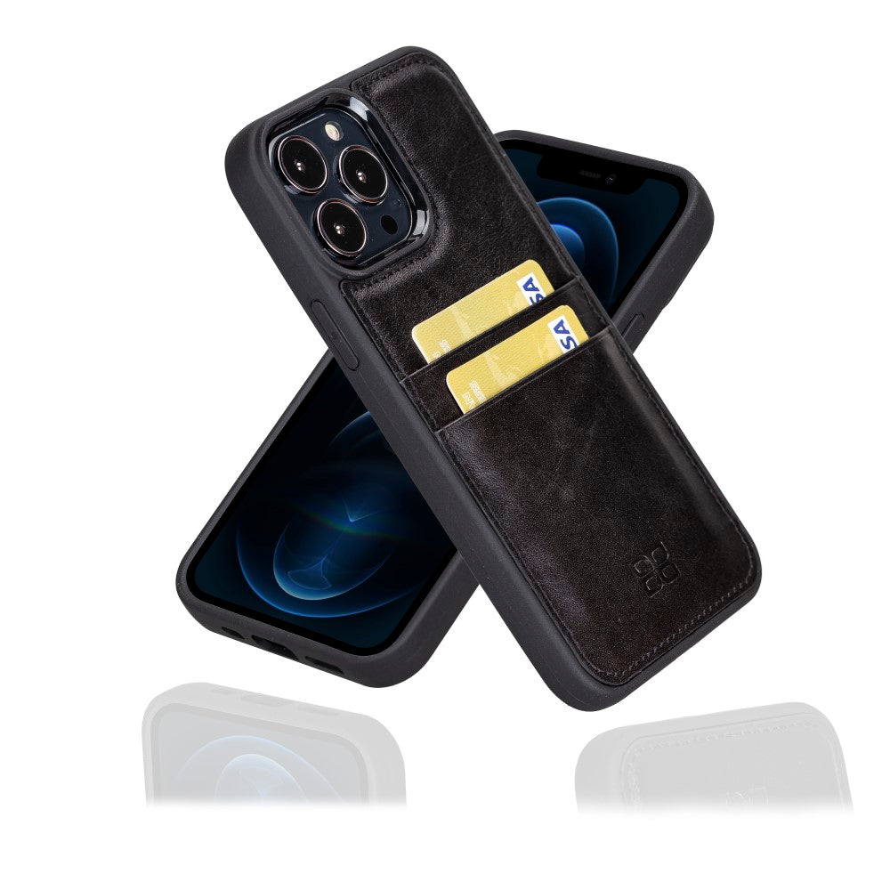 Coque arrière flexible en cuir véritable pour iPhone 13 Series avec porte-cartes