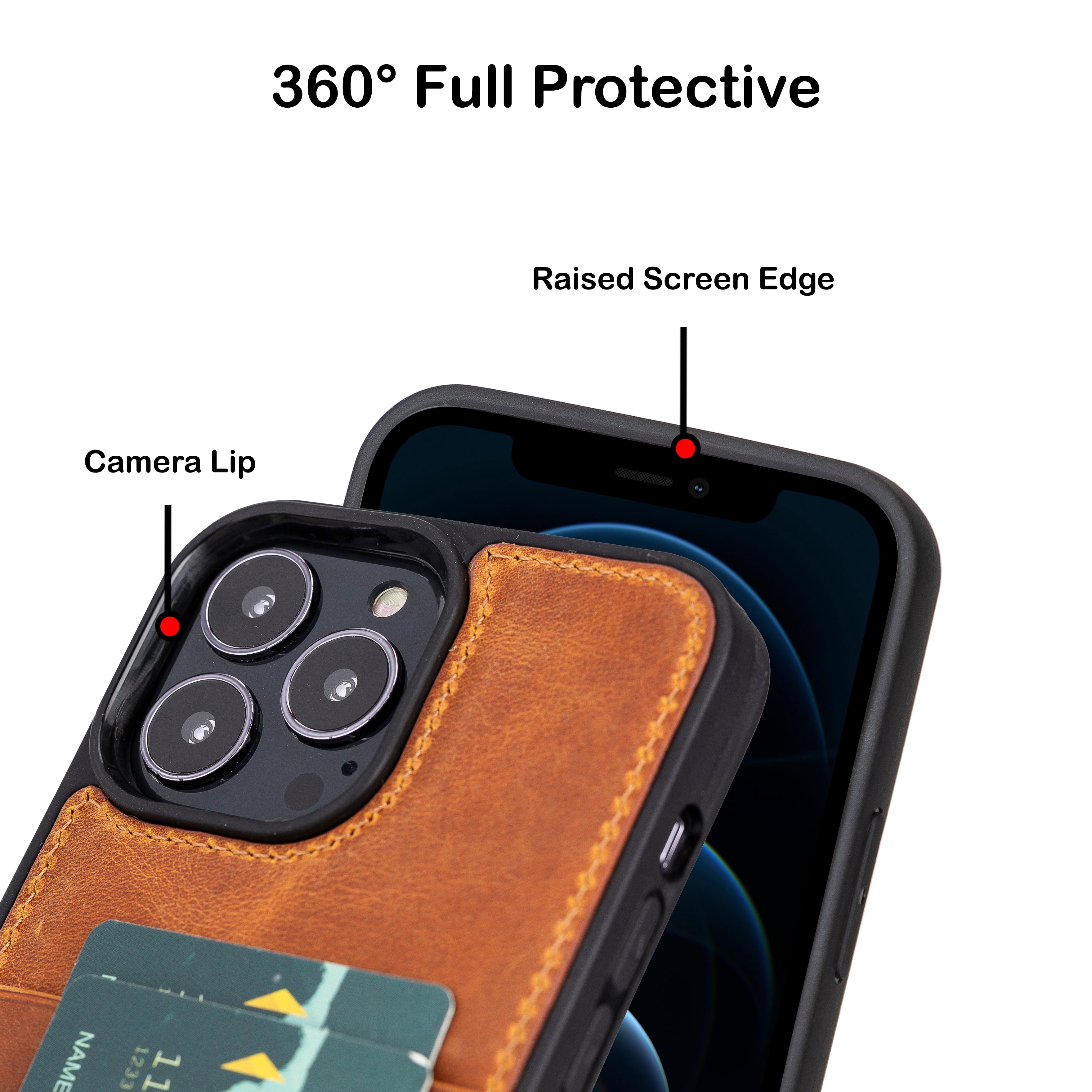 Coque arrière flexible en cuir véritable pour iPhone 13 Series avec porte-cartes