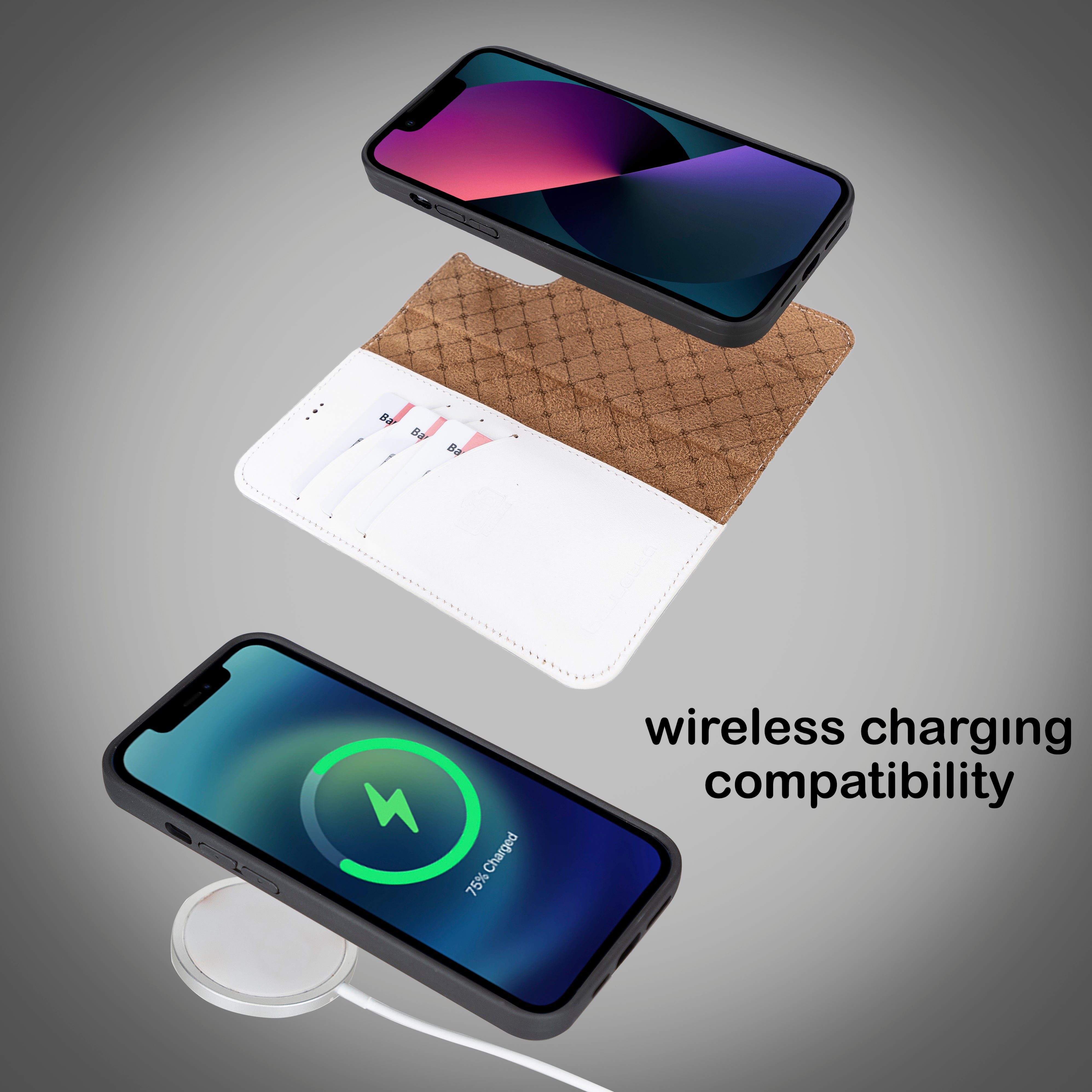 Étui portefeuille détachable en cuir véritable pour iPhone 13