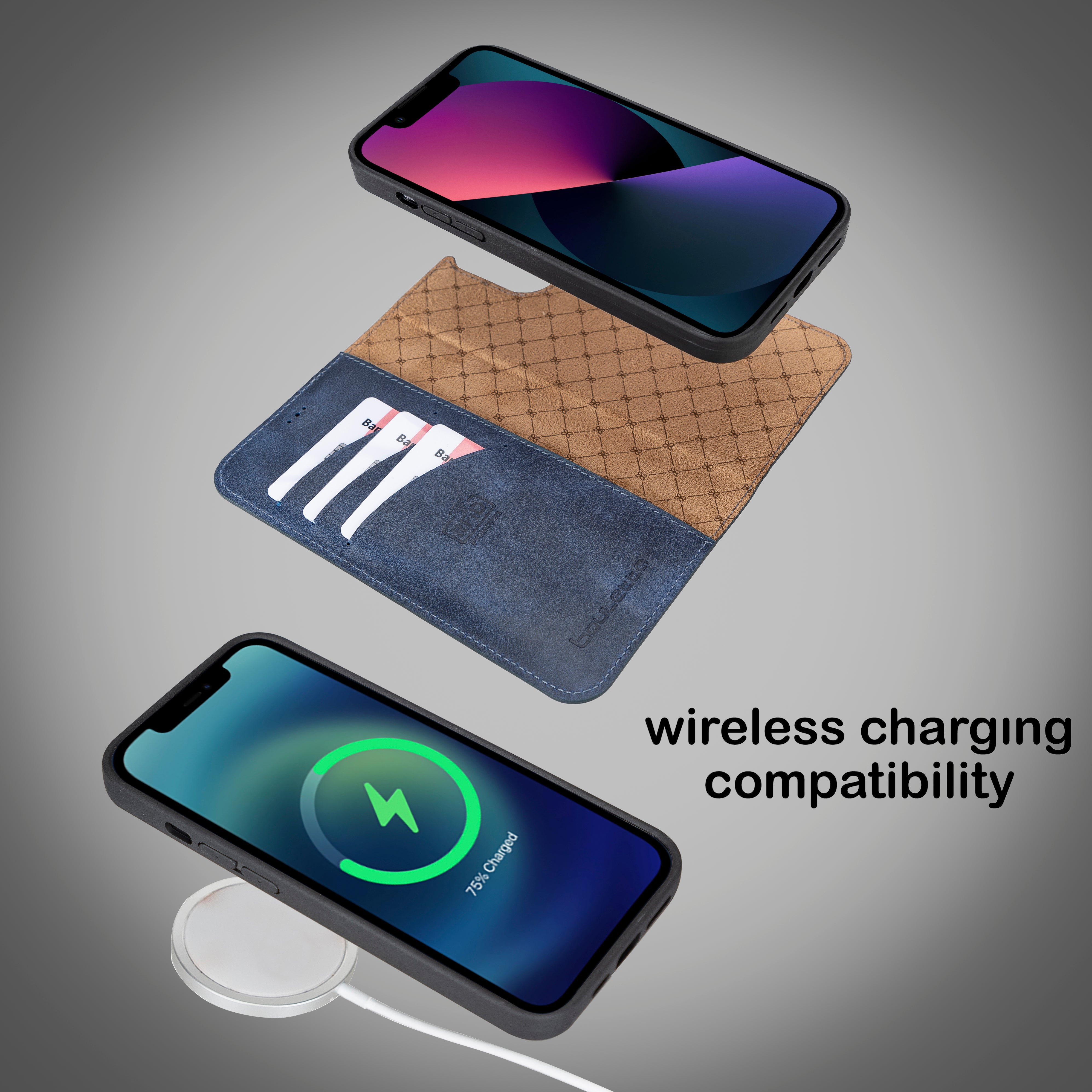 Étui portefeuille détachable en cuir véritable pour iPhone 13