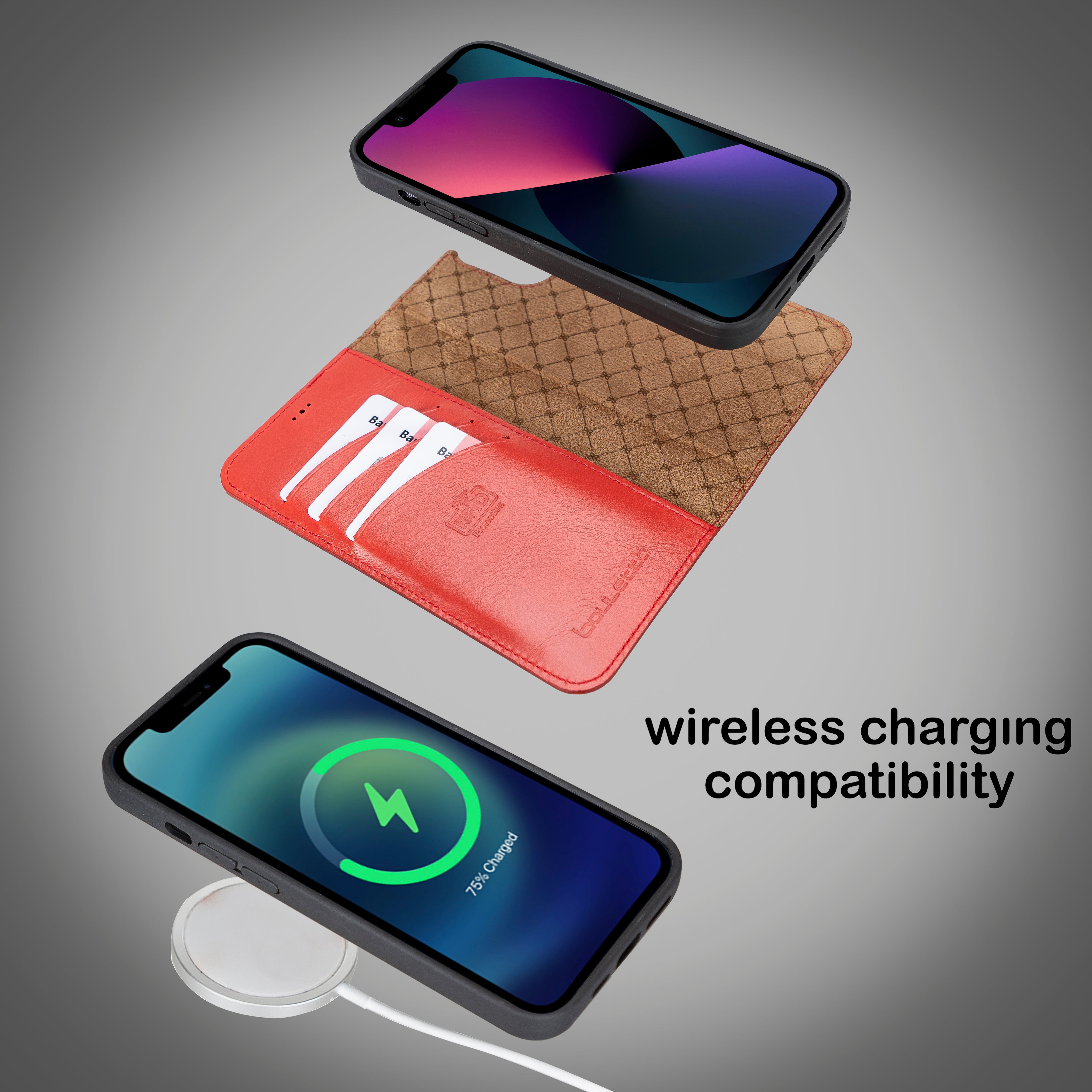 Étui portefeuille détachable en cuir véritable pour iPhone 13