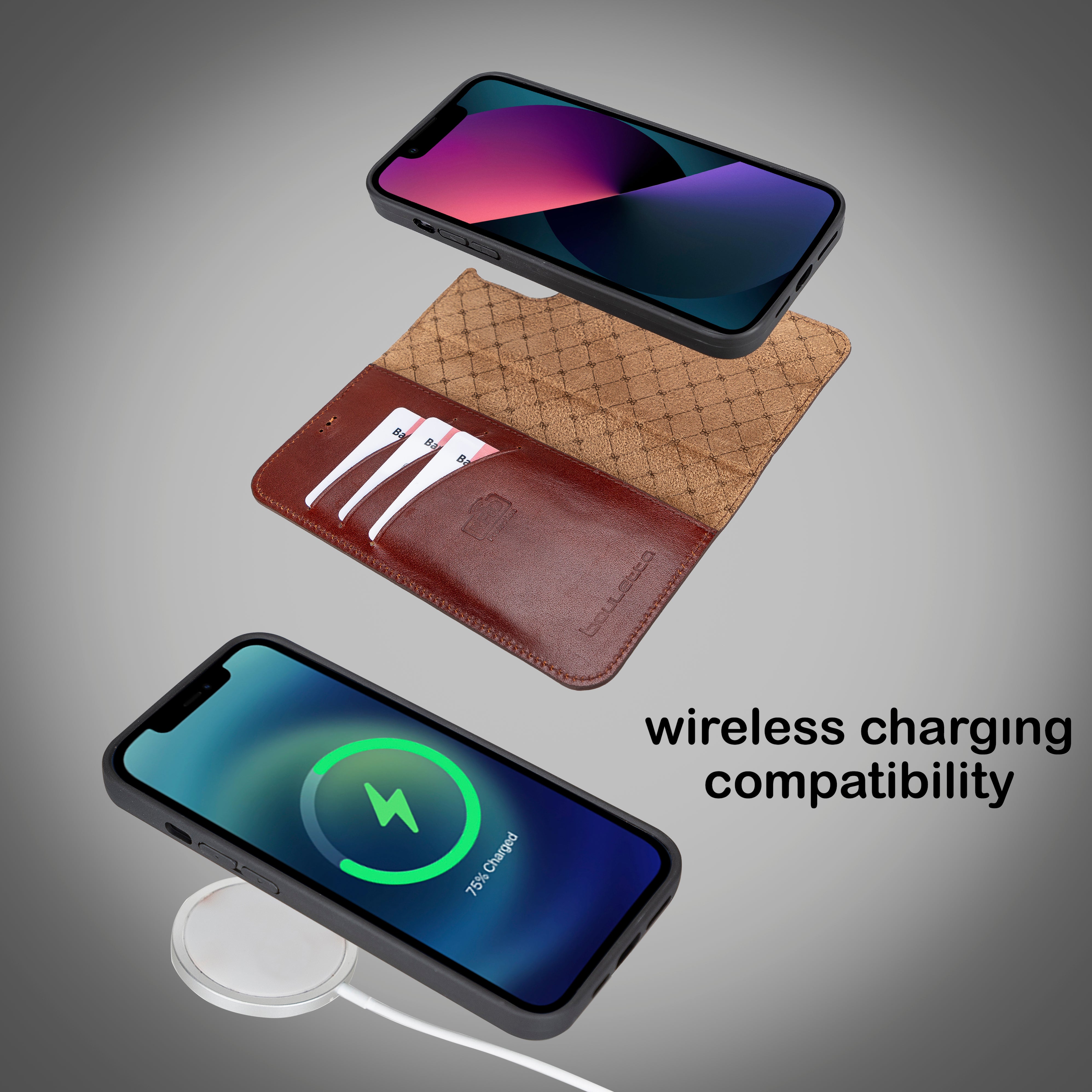 Étui portefeuille détachable en cuir véritable pour iPhone 13