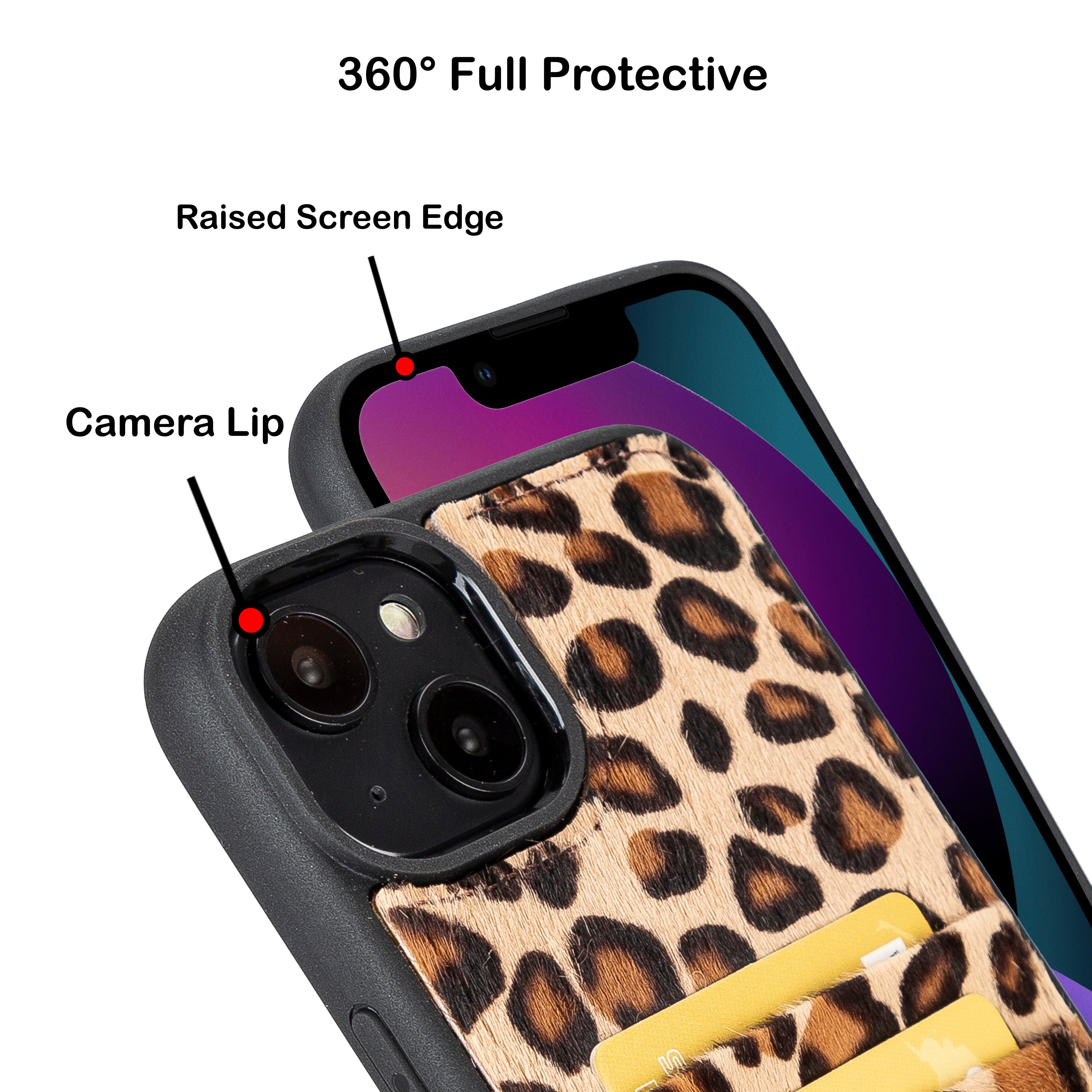 iPhone 14 Pro Max (6.7") Genuine Leather Flex Cover Back Snap On Case with Card Holder