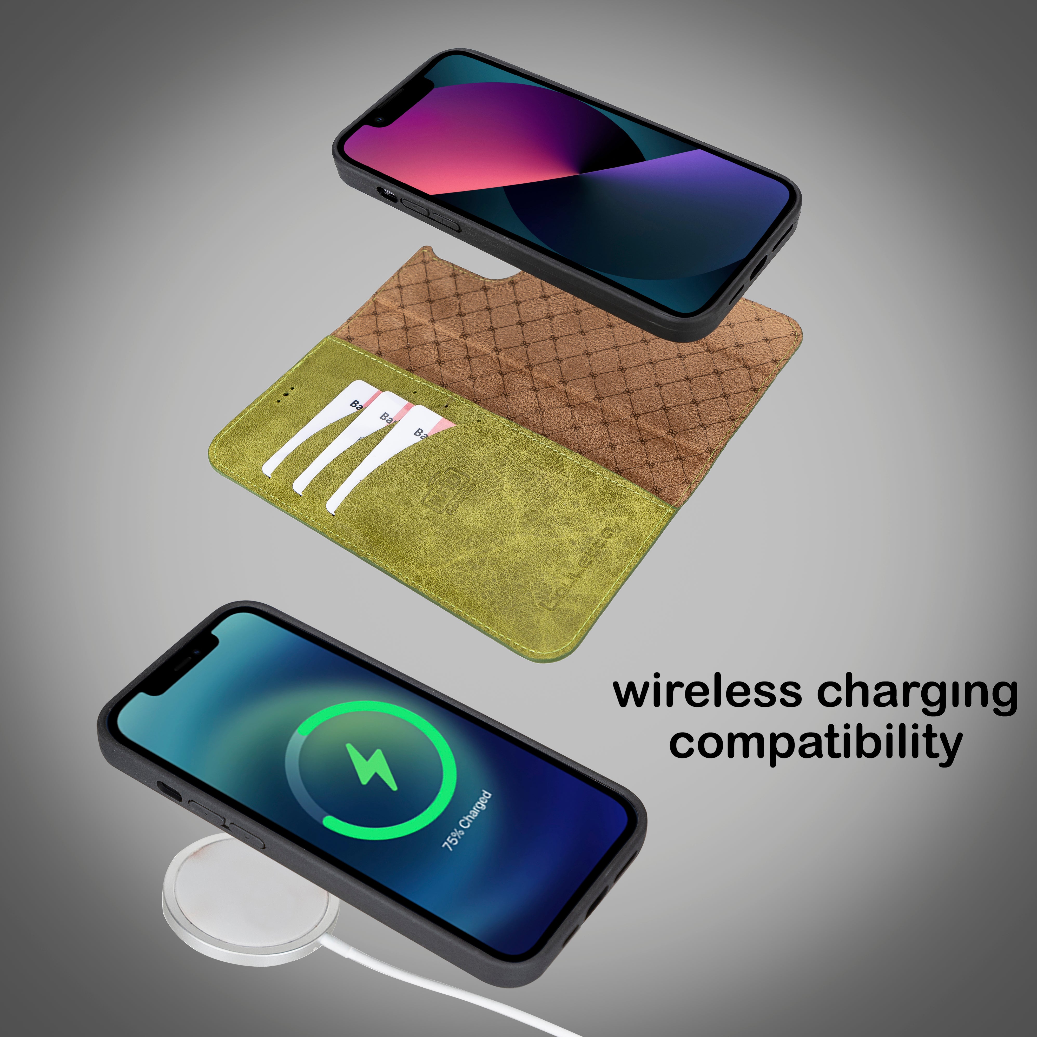 Étui portefeuille détachable en cuir véritable pour iPhone 13