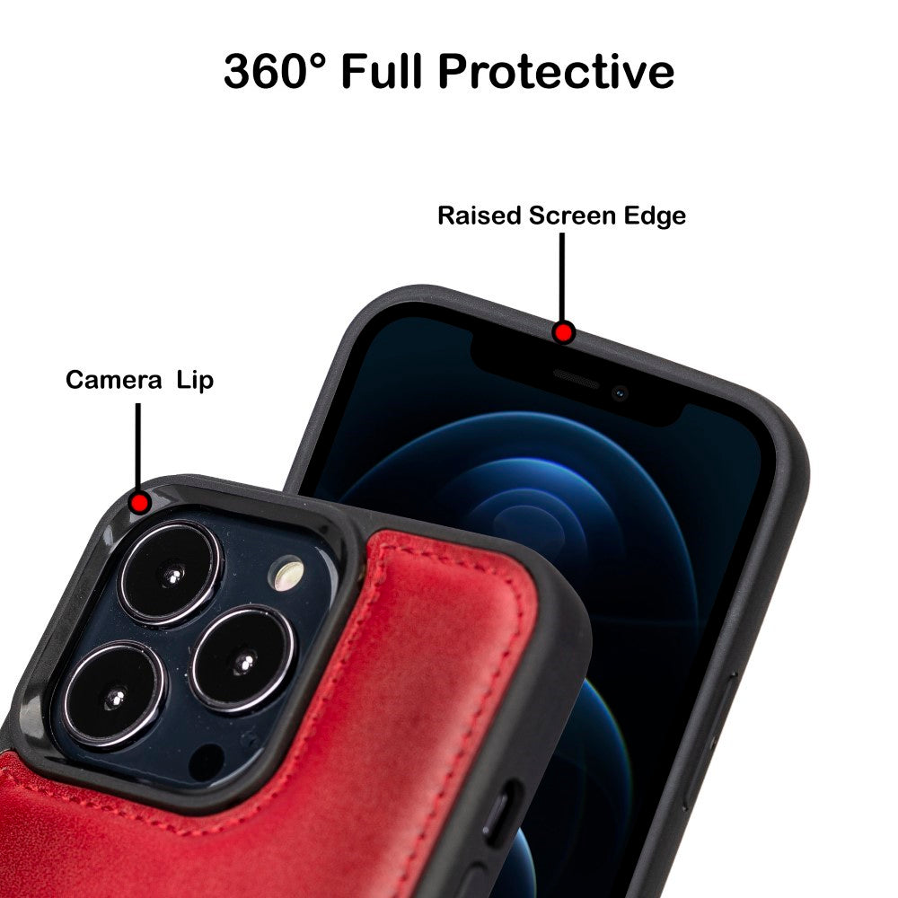 Coque arrière flexible en cuir véritable pour iPhone 13 Series avec porte-cartes