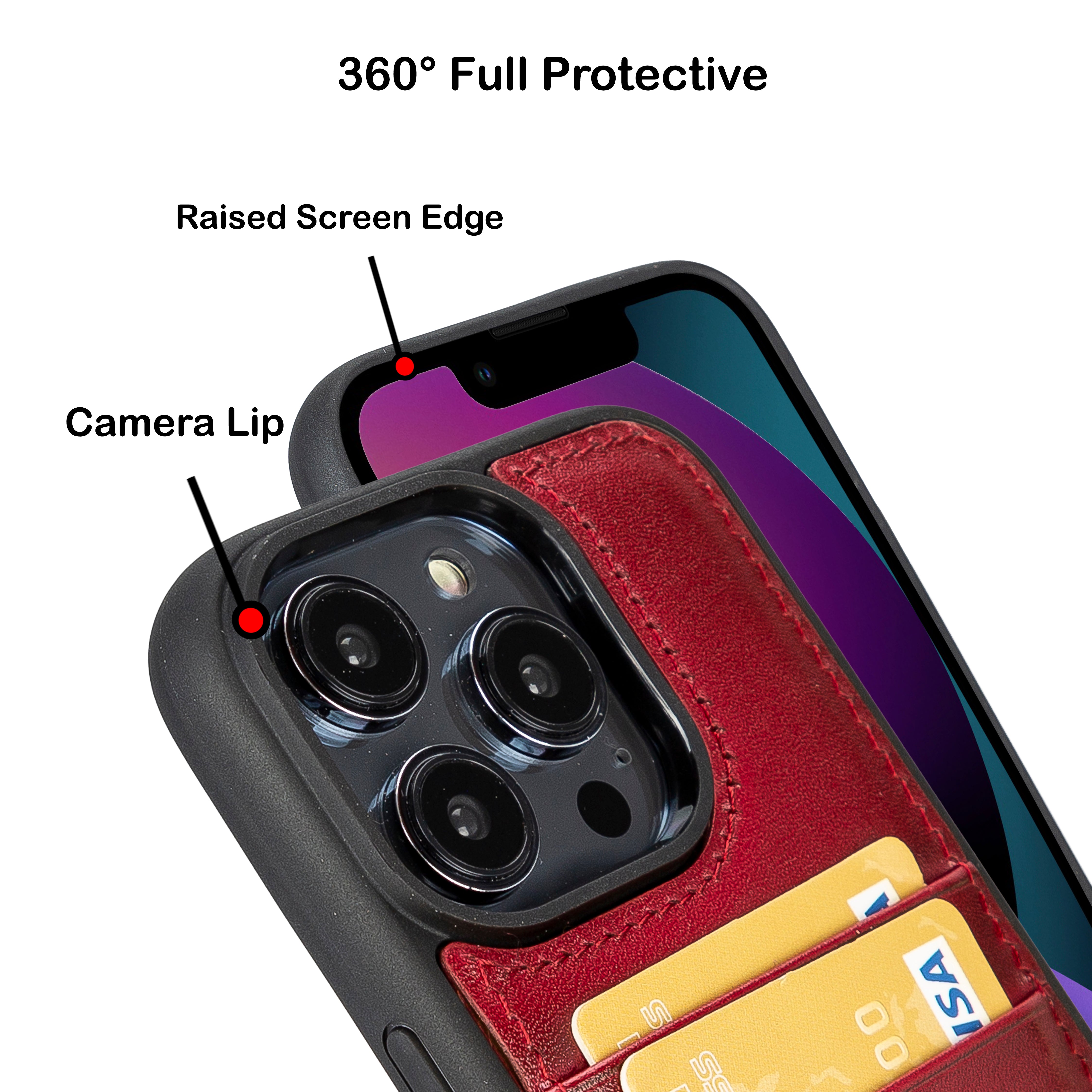 iPhone 14 Pro Max (6.7") Genuine Leather Flex Cover Back Snap On Case with Card Holder