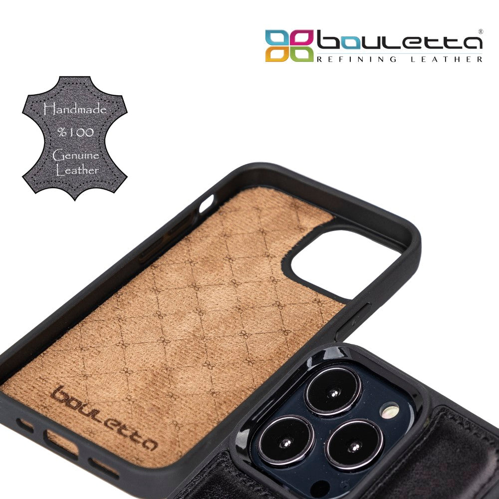 Coque arrière flexible en cuir véritable pour iPhone 13 Series avec porte-cartes