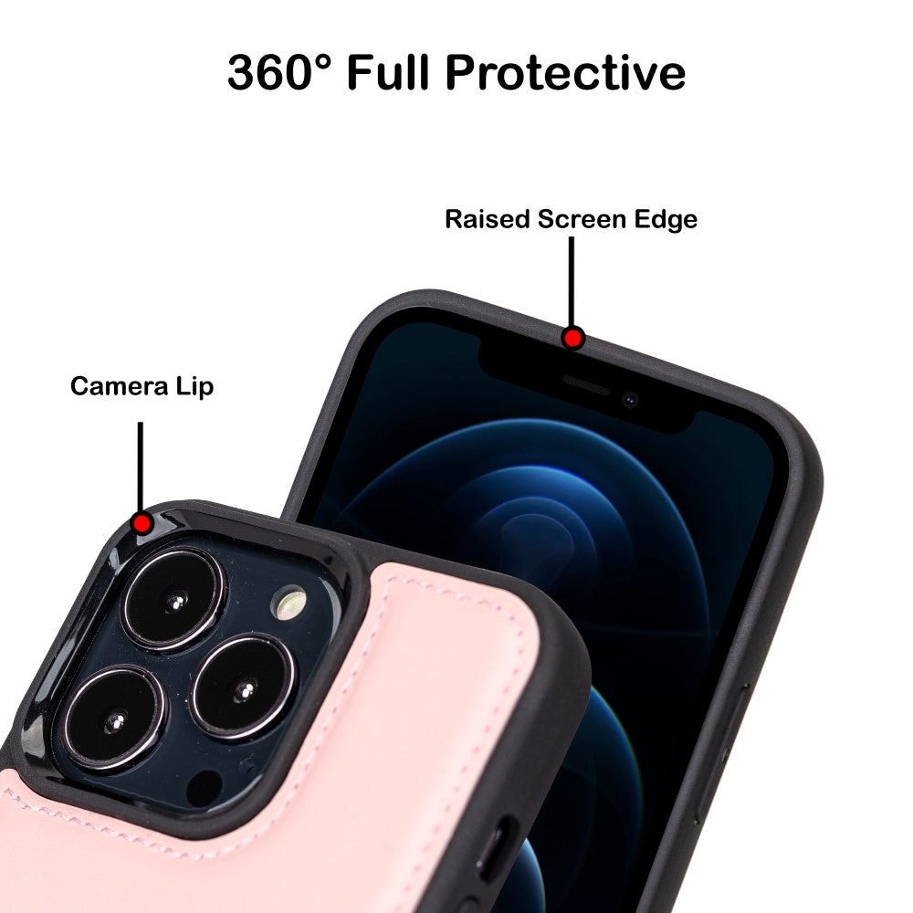 Coque arrière flexible en cuir véritable pour iPhone 13 Series avec porte-cartes