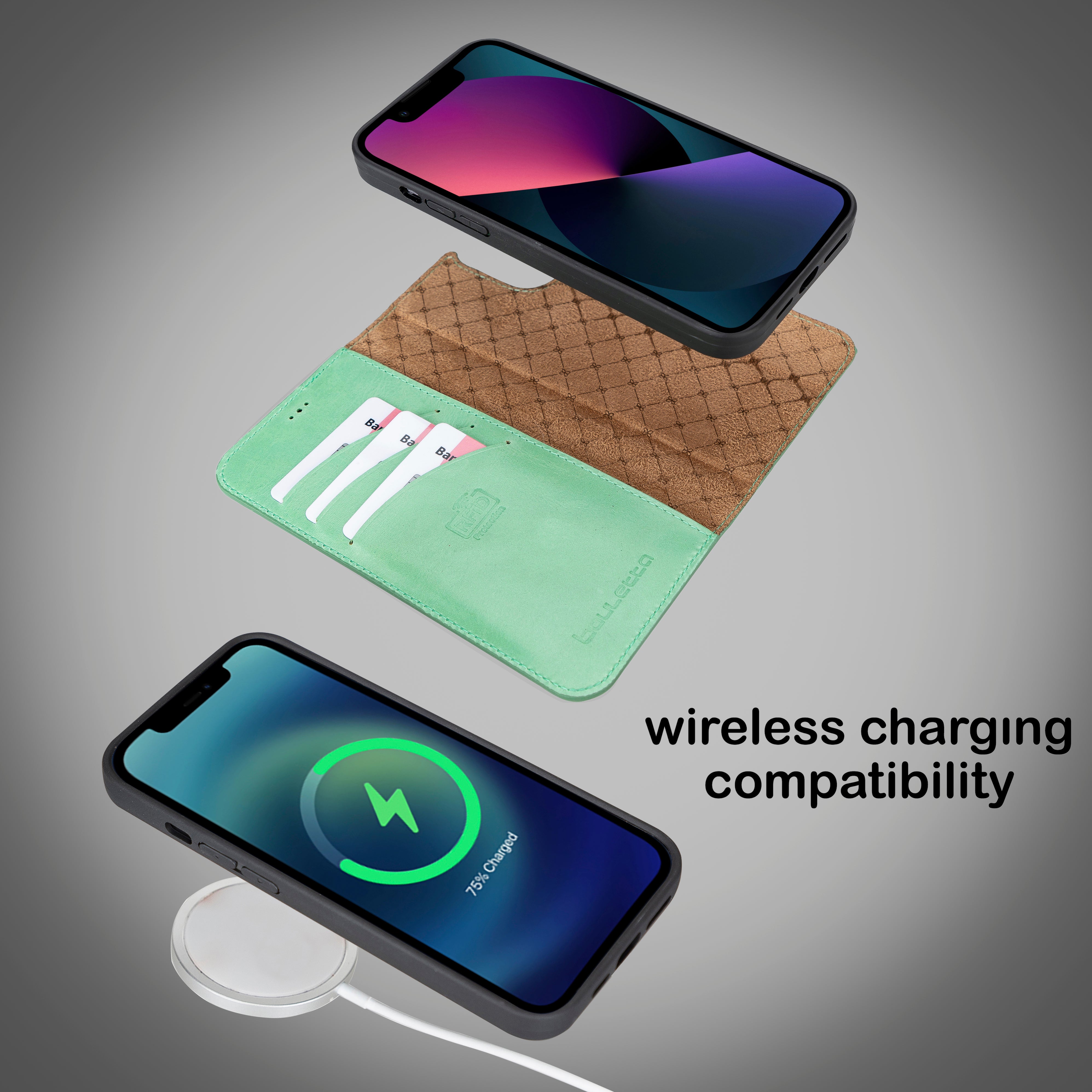Étui portefeuille détachable en cuir véritable pour iPhone 13