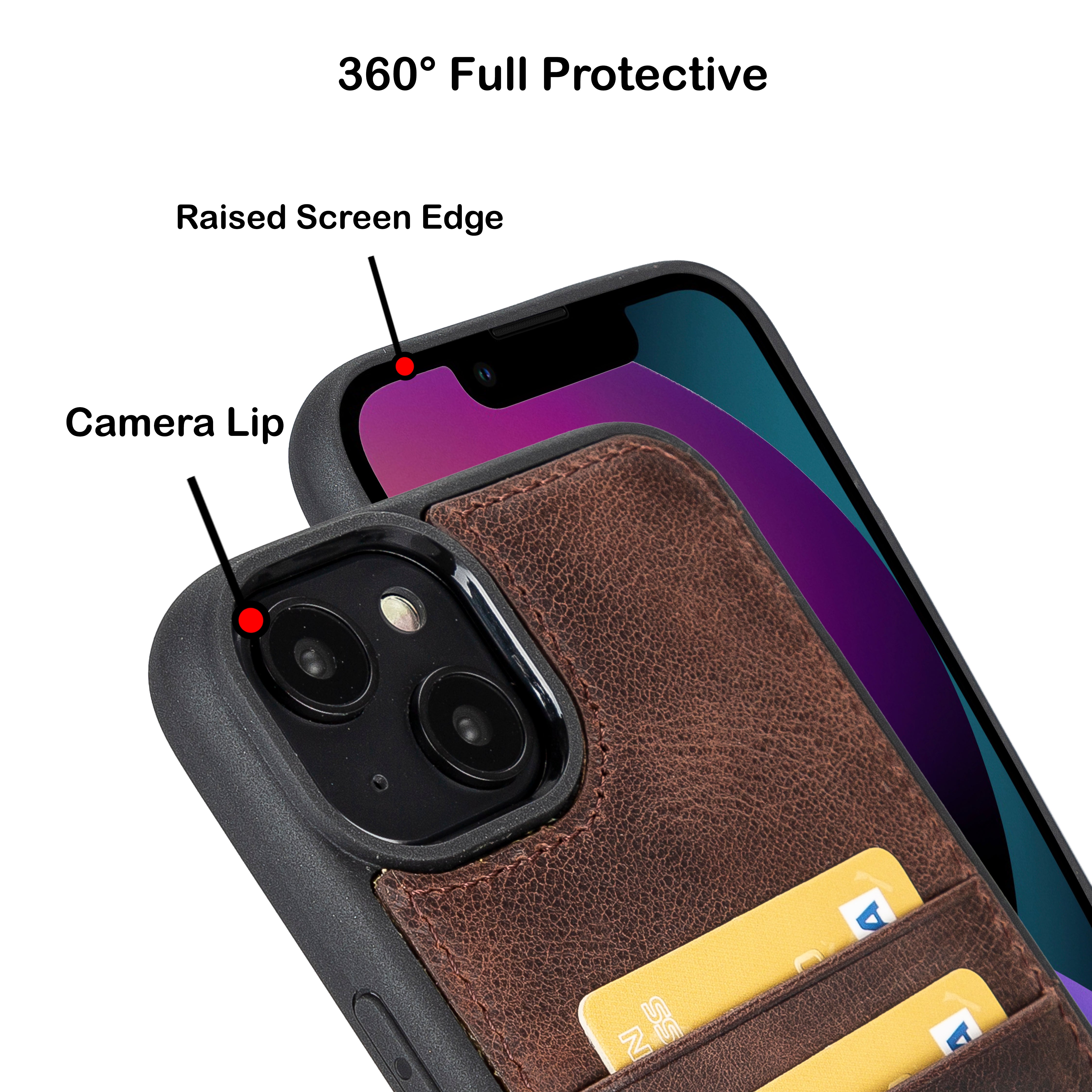 iPhone 14 Pro Max (6.7") Genuine Leather Flex Cover Back Snap On Case with Card Holder