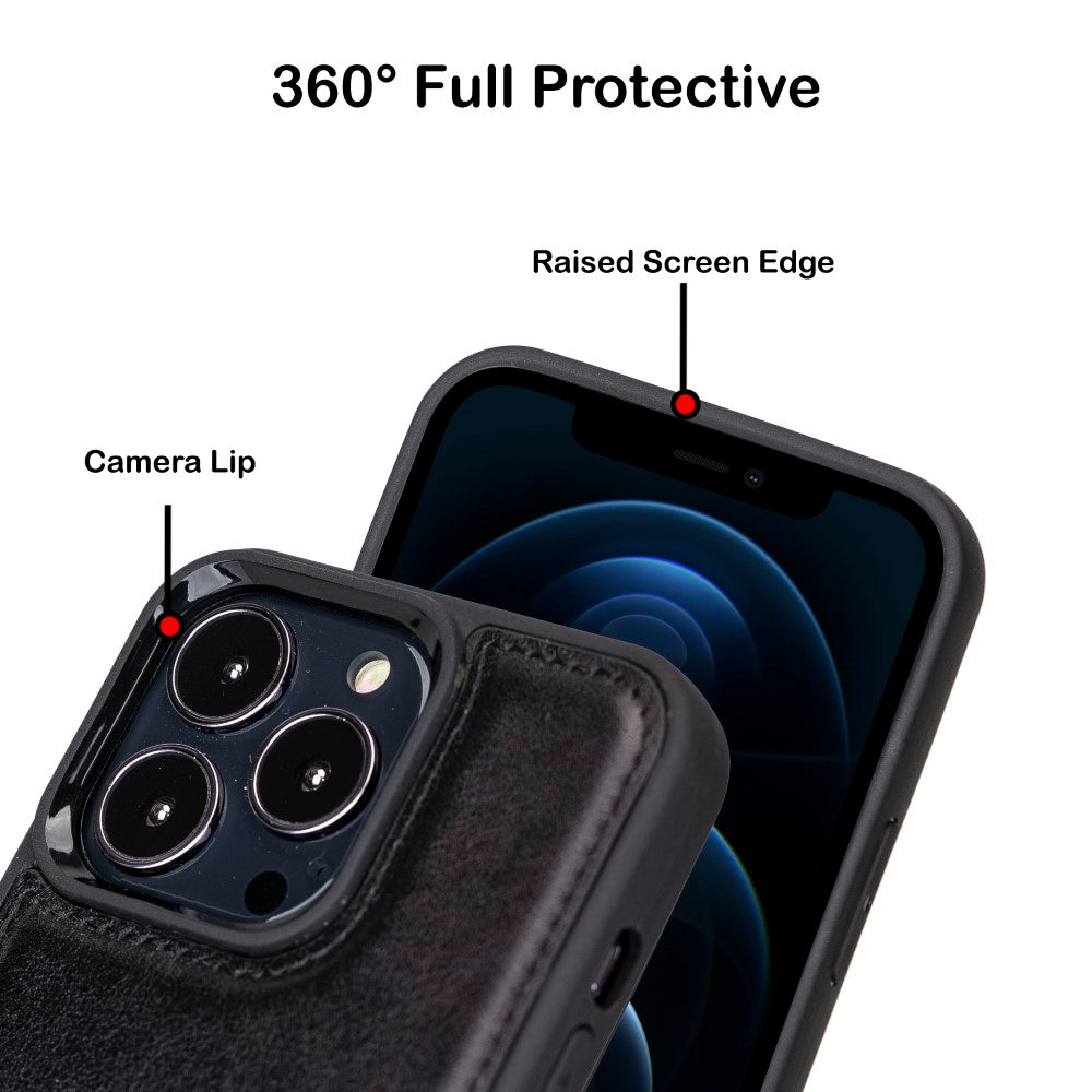 Coque arrière flexible en cuir véritable pour iPhone 13 Series avec porte-cartes