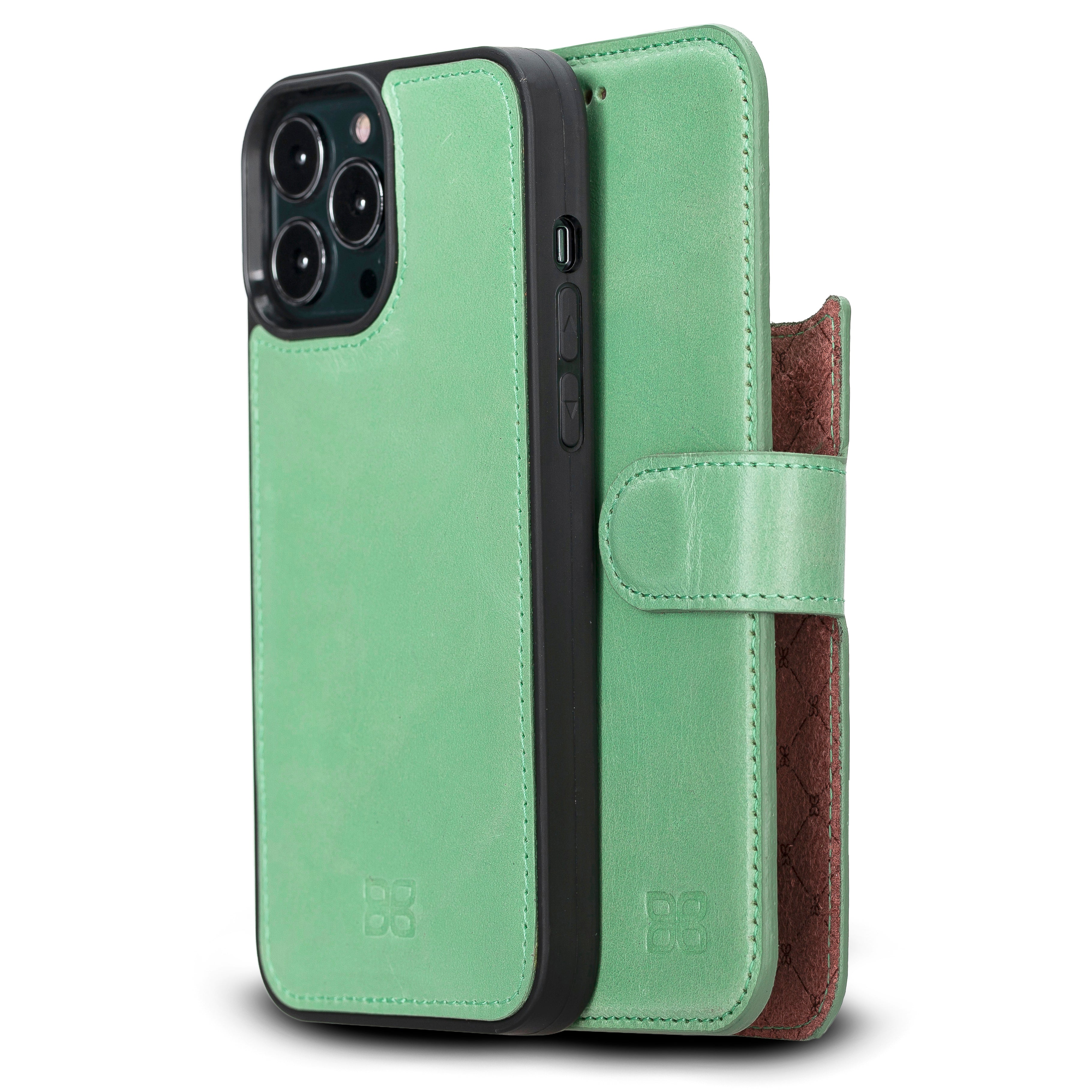 Étui portefeuille détachable en cuir véritable pour iPhone 13