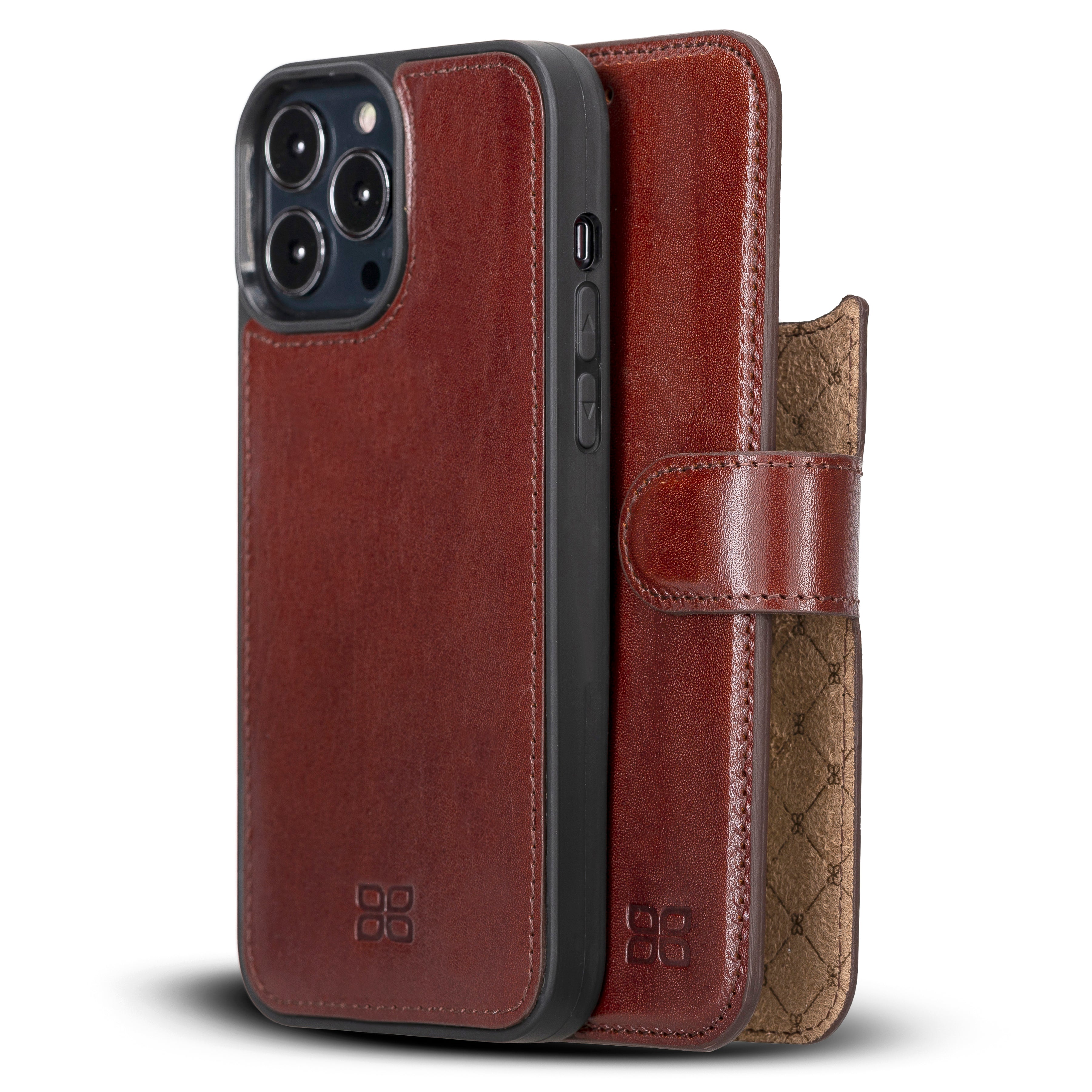 Étui portefeuille détachable en cuir véritable pour iPhone 13