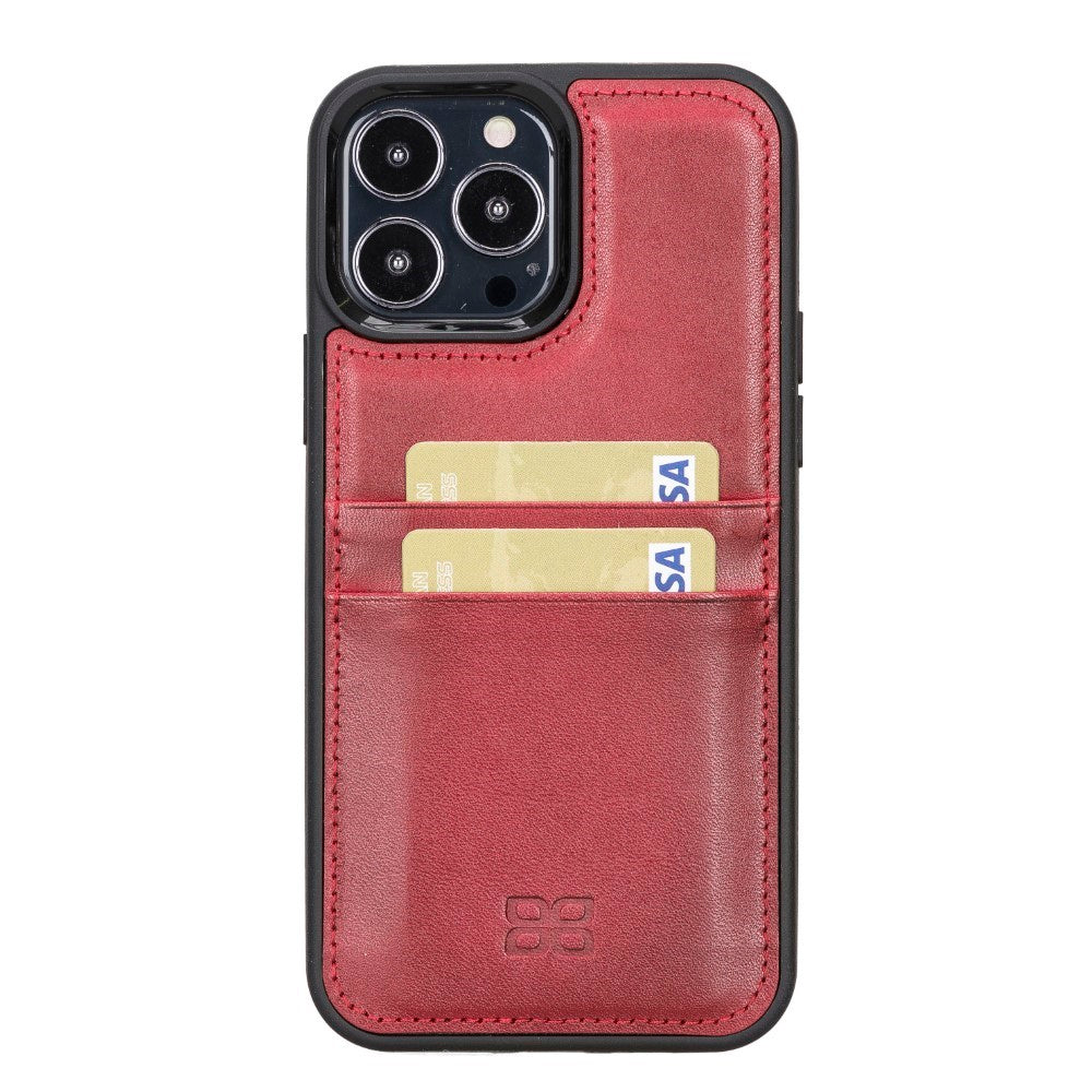 Coque arrière flexible en cuir véritable pour iPhone 13 Series avec porte-cartes