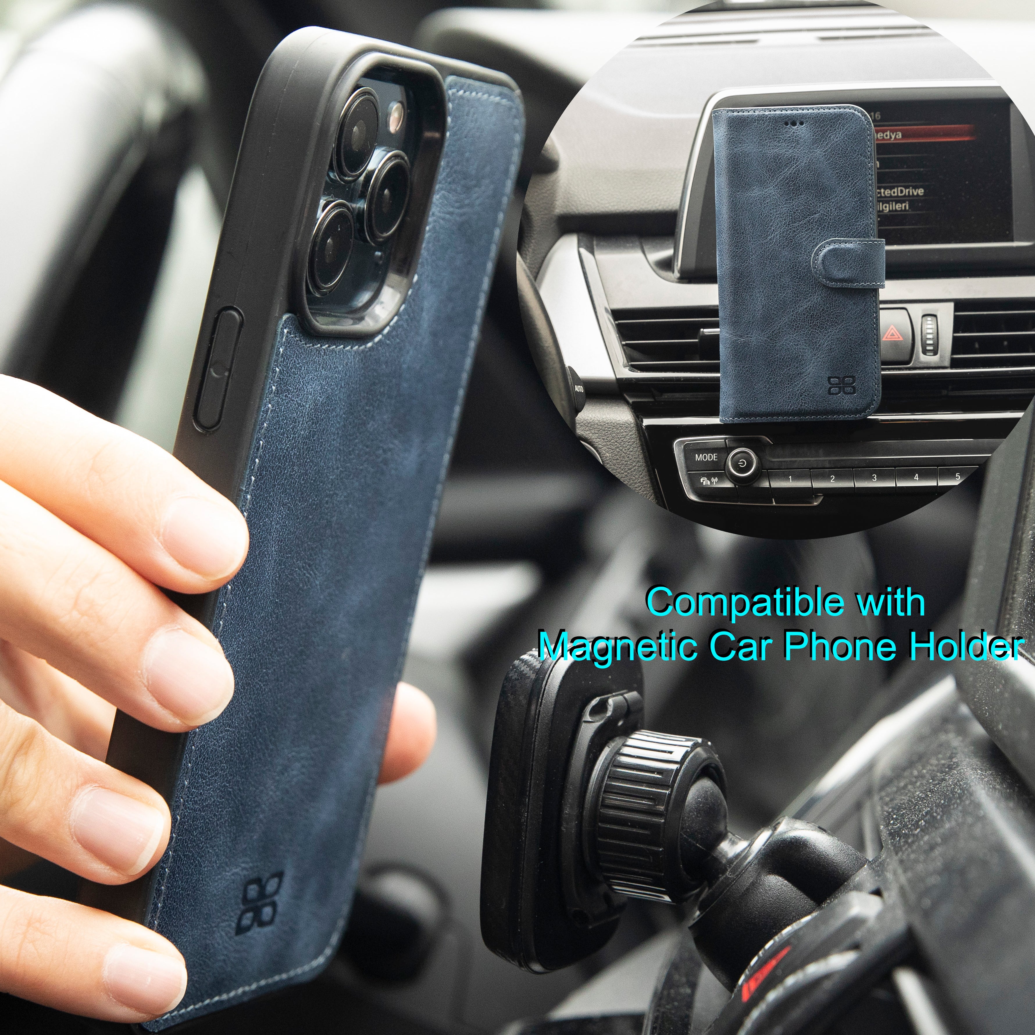 Étui portefeuille détachable en cuir véritable pour iPhone 13