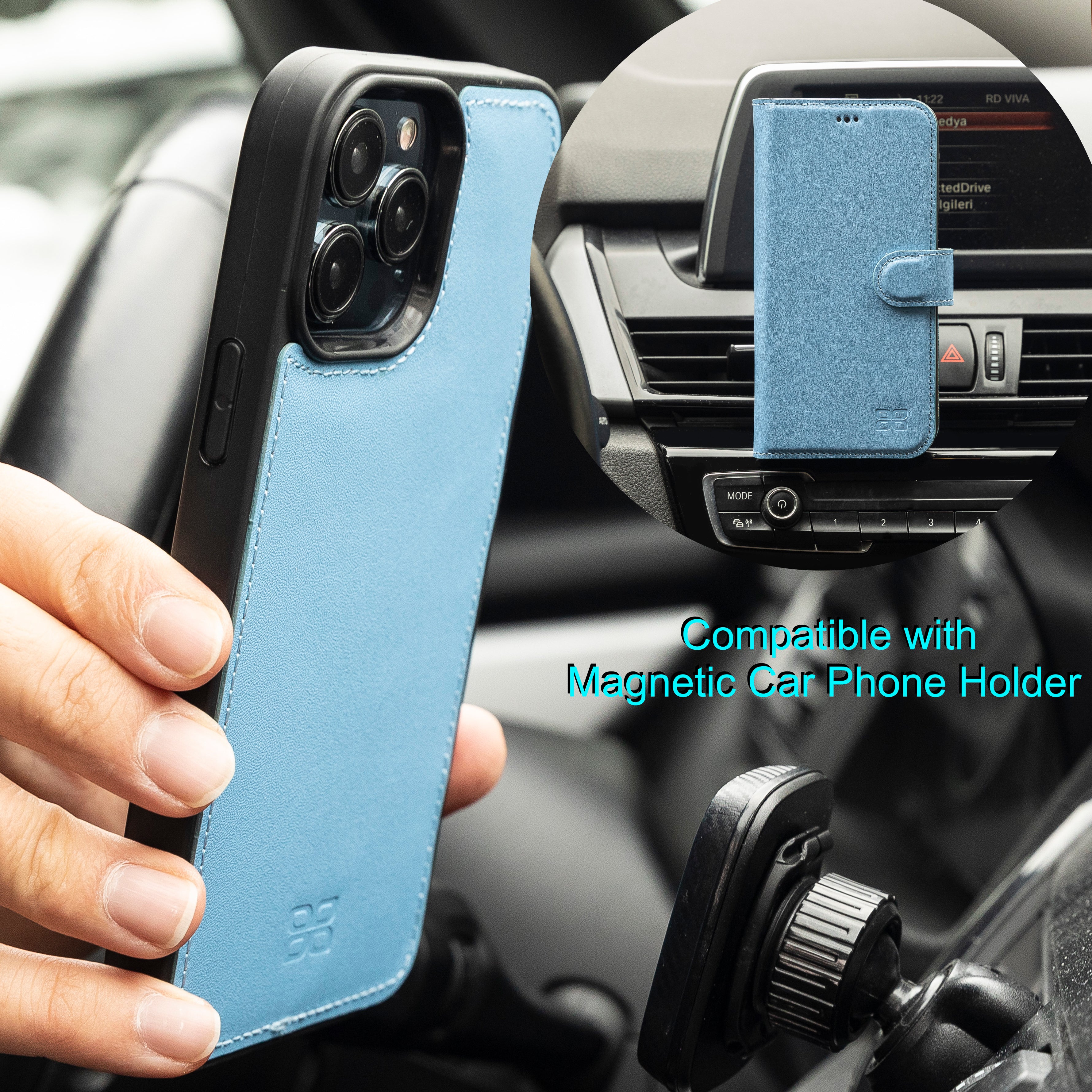 Étui portefeuille détachable en cuir véritable pour iPhone 13