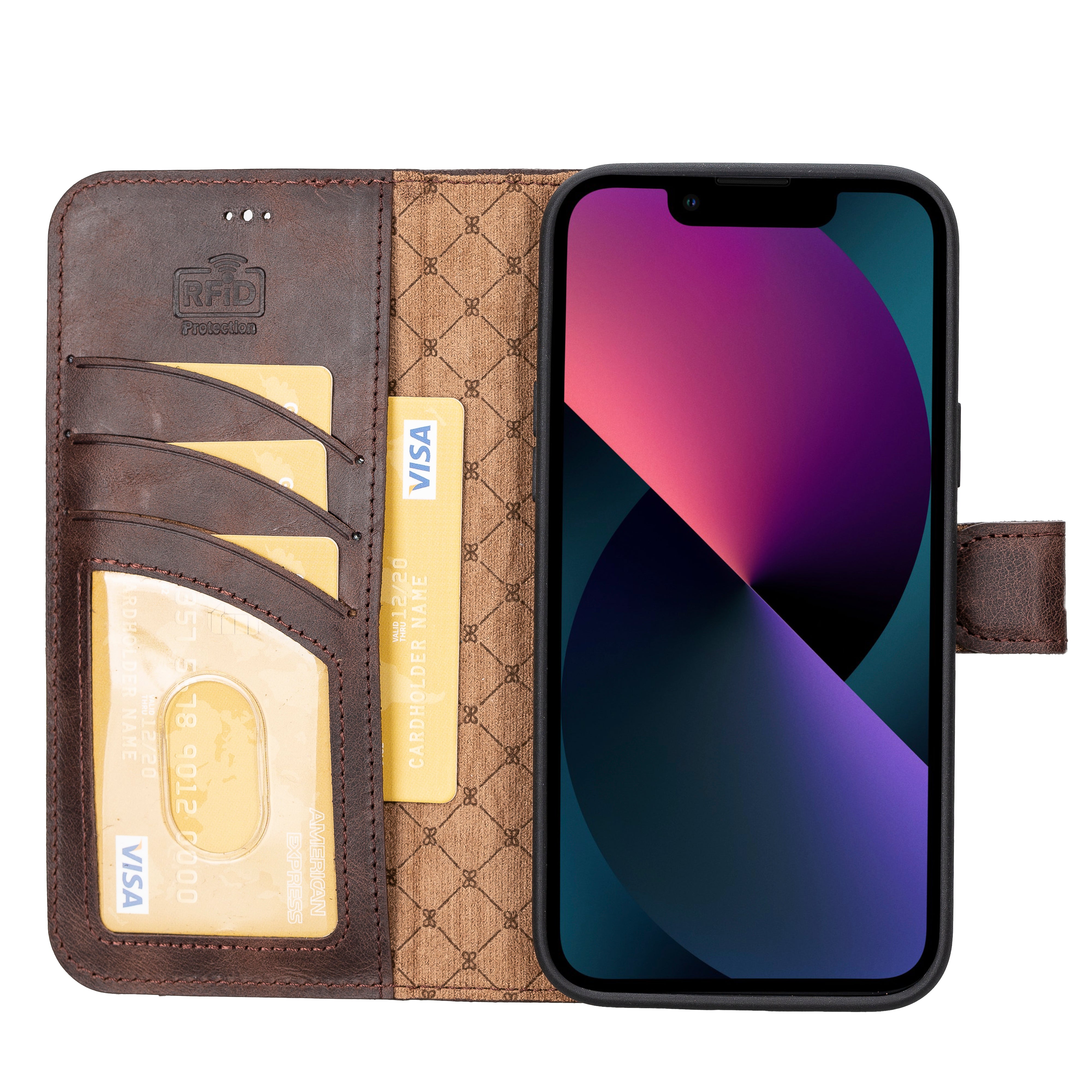 Étui portefeuille amovible en cuir véritable pour iPhone 14 Pro Max (6,7")