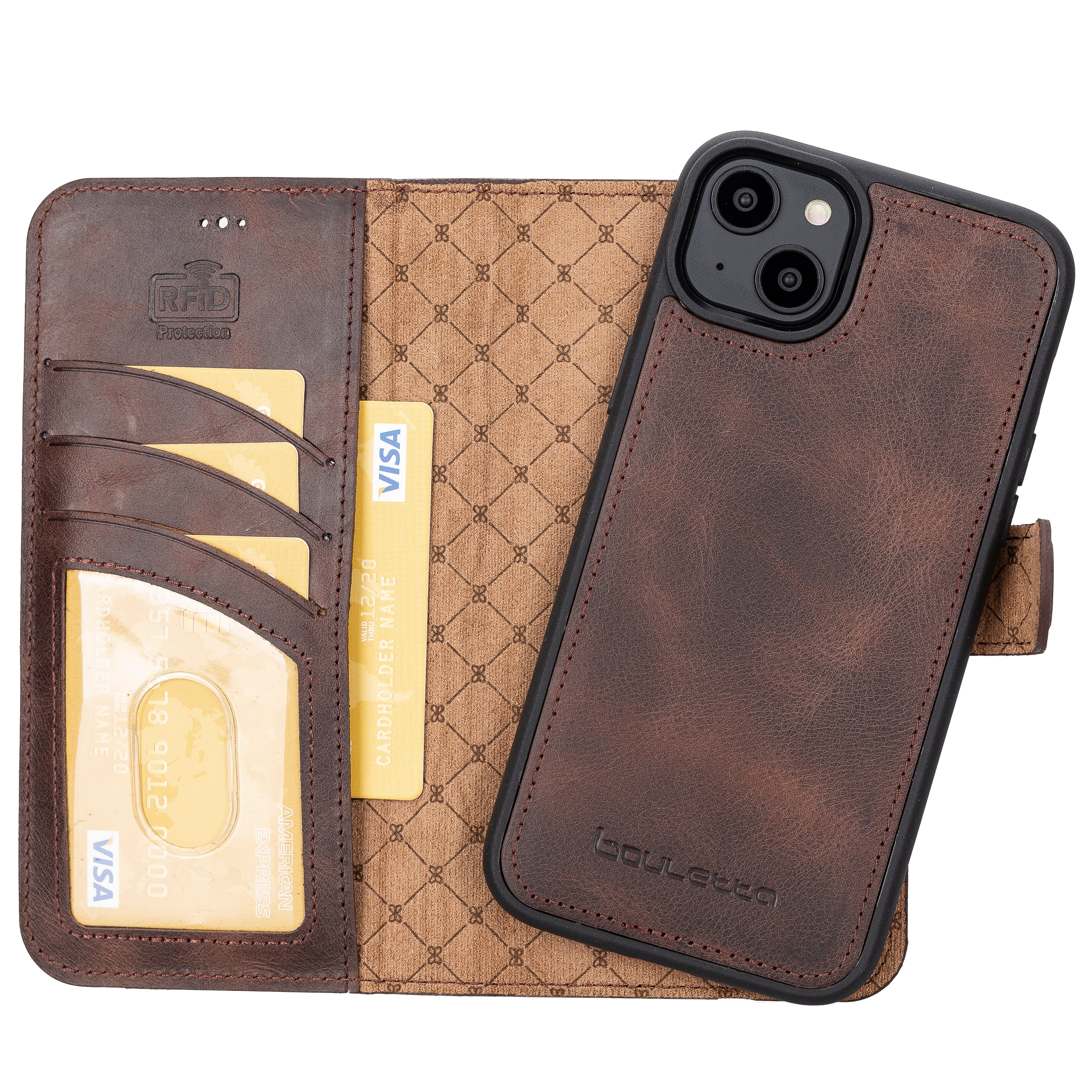 Étui portefeuille amovible en cuir véritable pour iPhone 14 Pro Max (6,7")