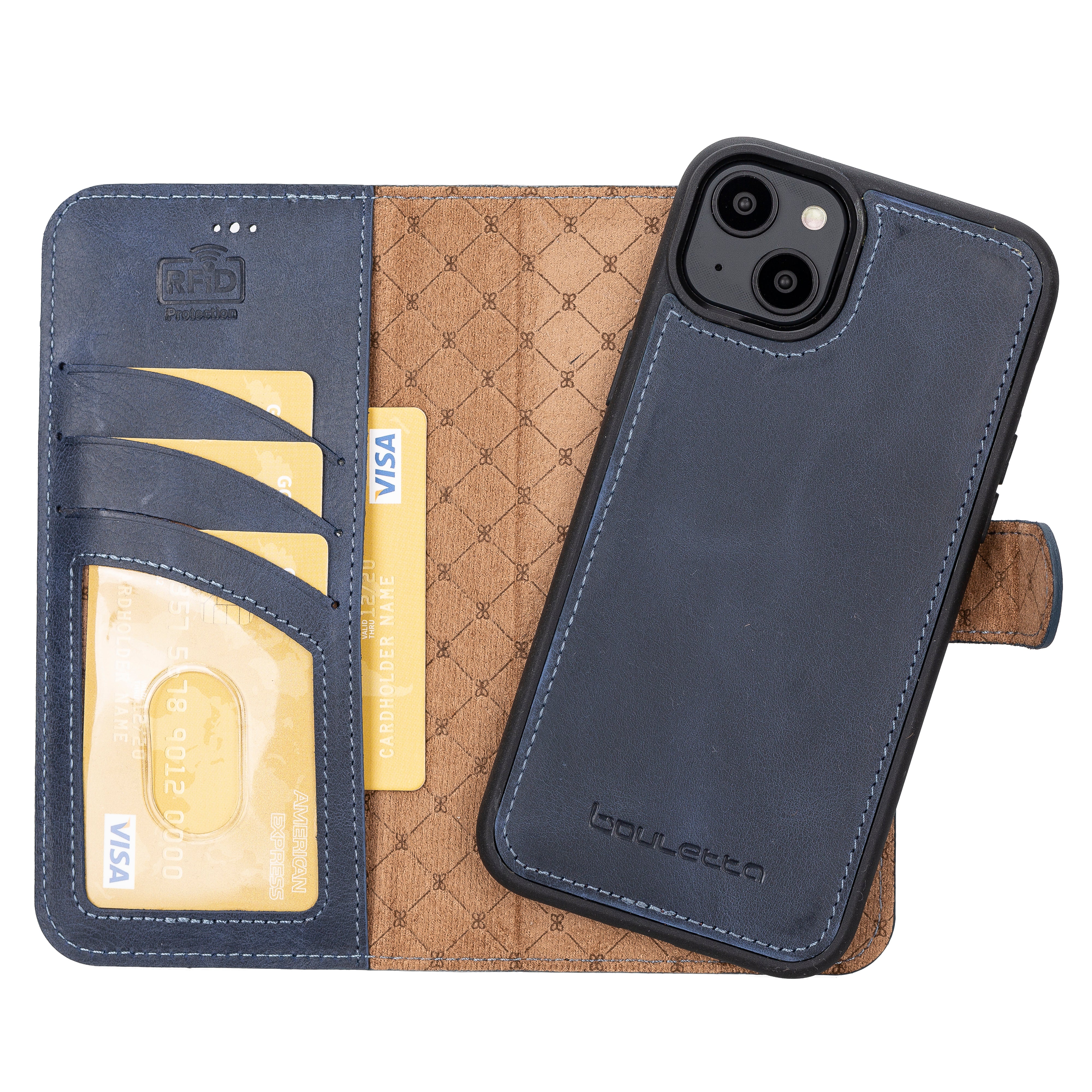 Étui portefeuille amovible en cuir véritable pour iPhone 14 Pro Max (6,7")