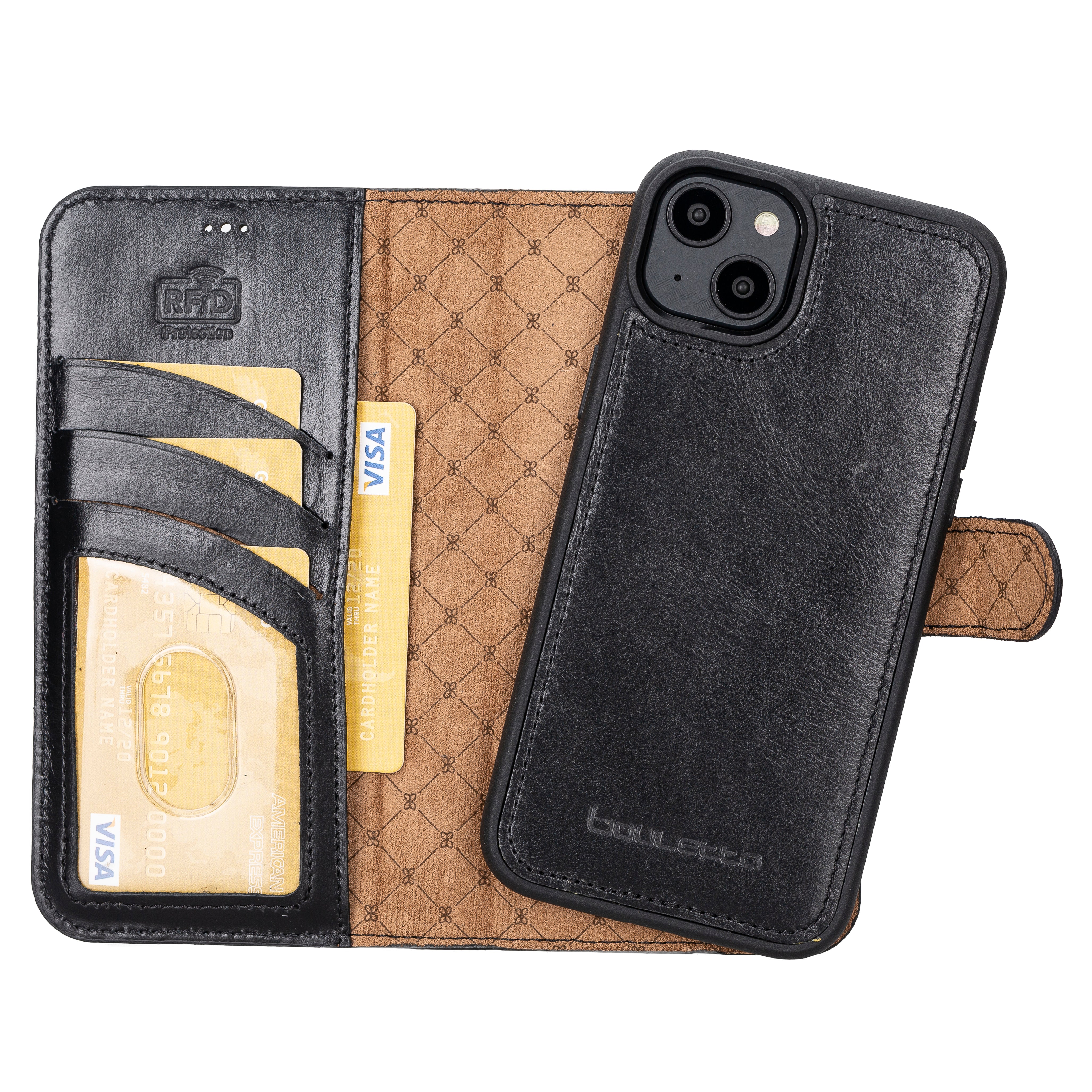Étui portefeuille amovible en cuir véritable pour iPhone 14 Pro Max (6,7")