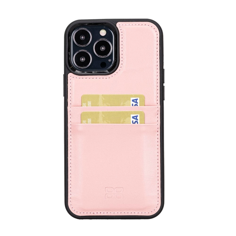 Coque arrière flexible en cuir véritable pour iPhone 13 Series avec porte-cartes