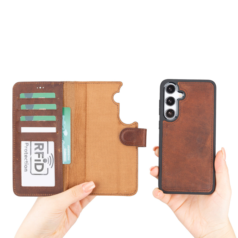 Étui portefeuille amovible en cuir pour Samsung Galaxy S25 Plus