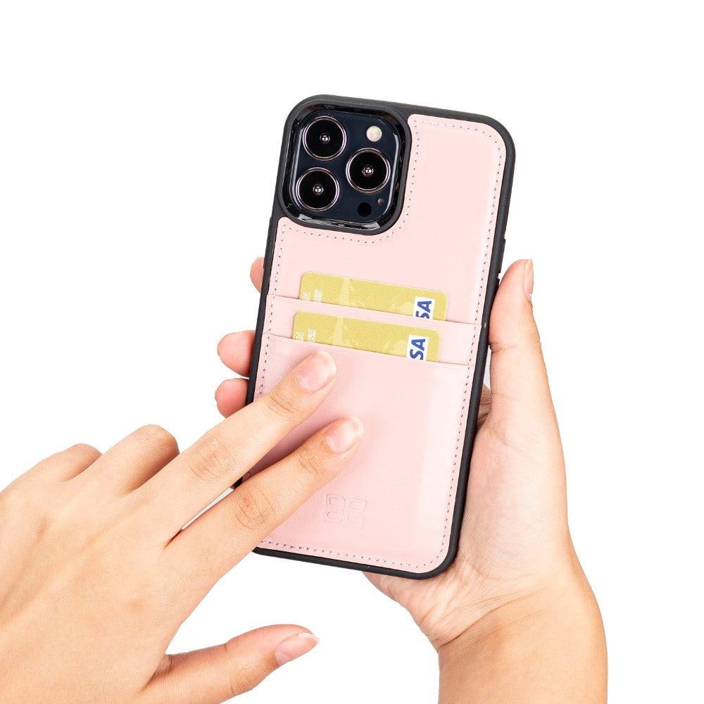 Coque arrière flexible en cuir véritable pour iPhone 13 Series avec porte-cartes