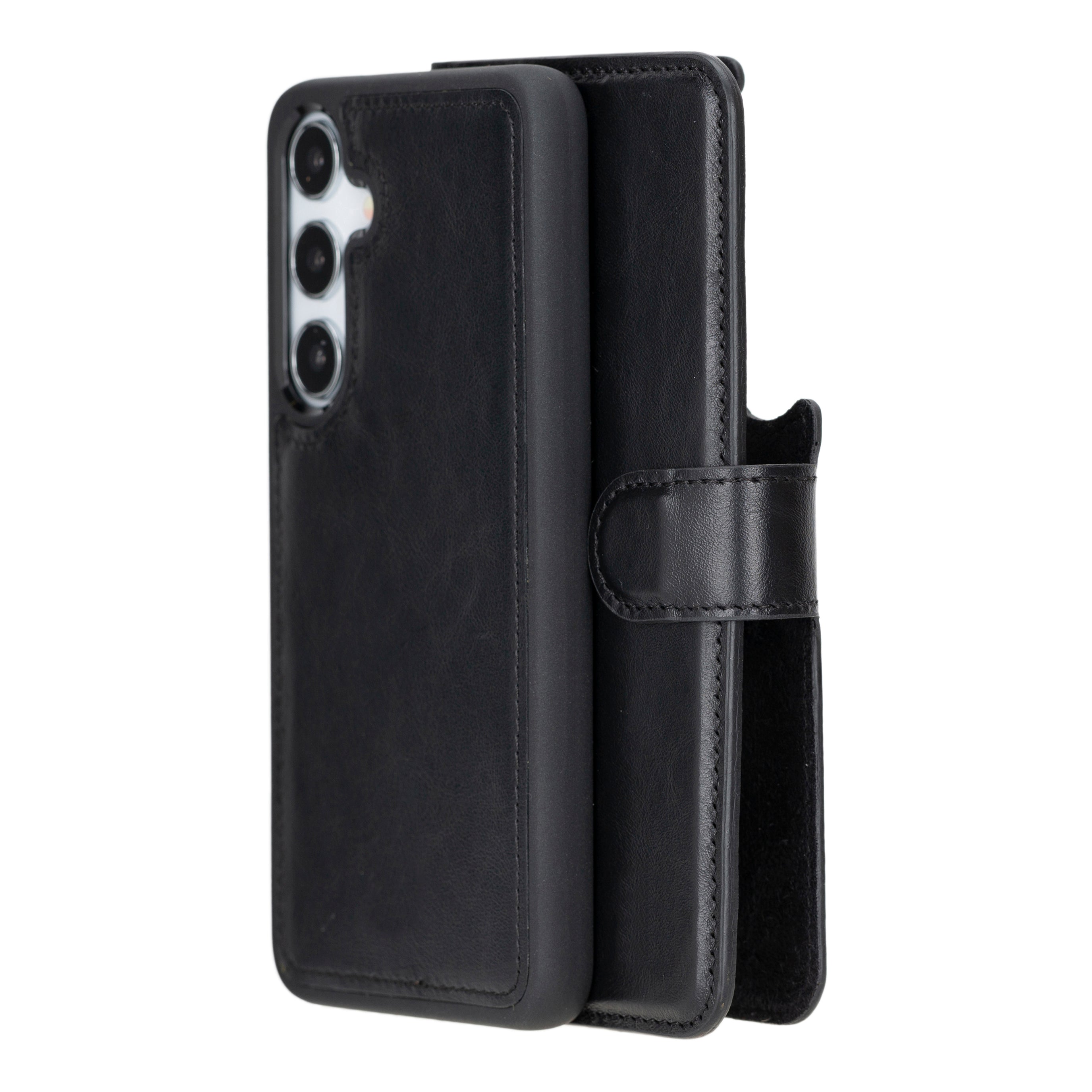 Black phone case with card holder on a white background
