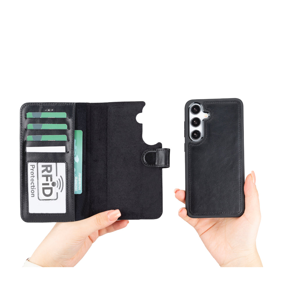 Étui portefeuille amovible en cuir pour Samsung Galaxy S25 Plus