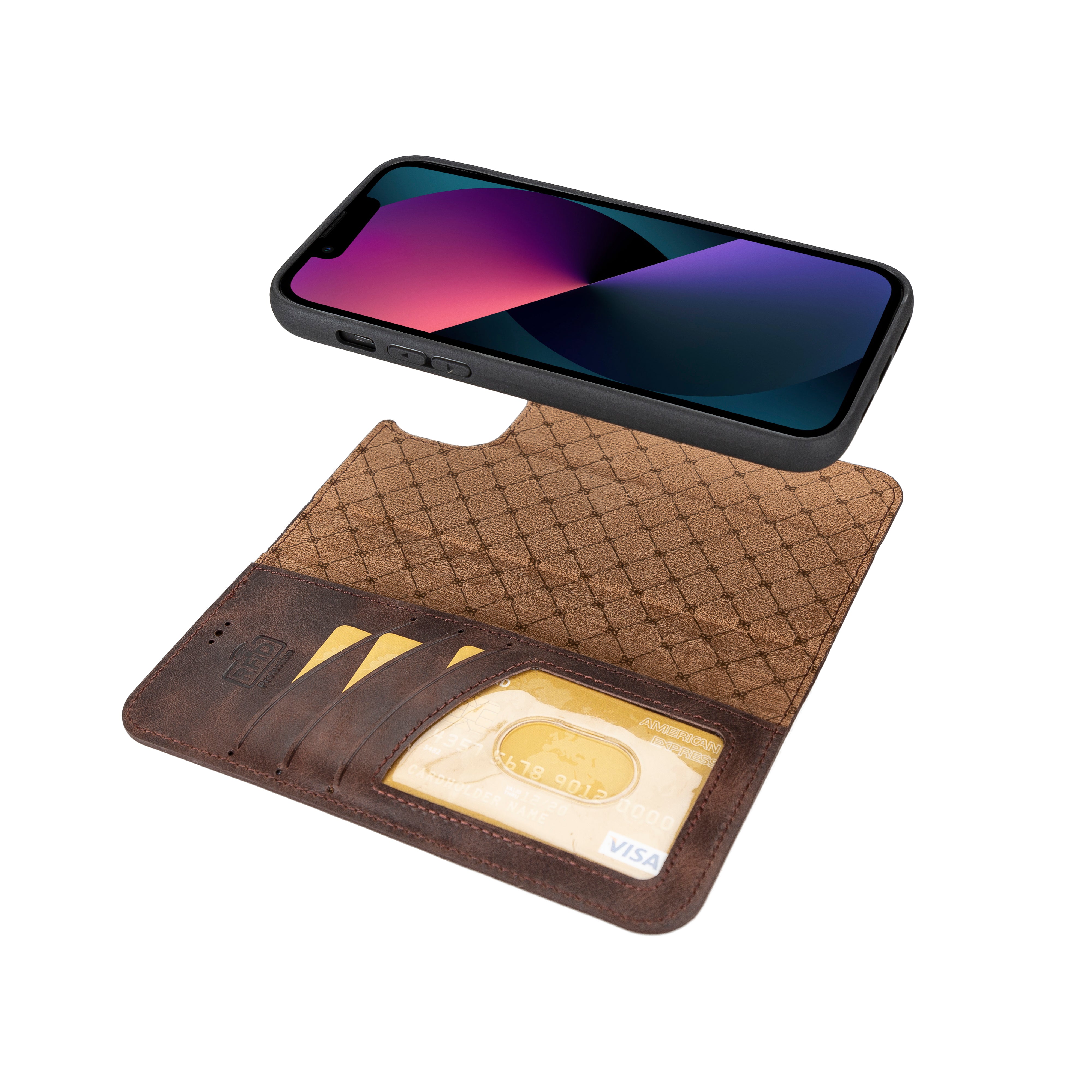 Étui portefeuille amovible en cuir véritable pour iPhone 14 Pro Max (6,7")