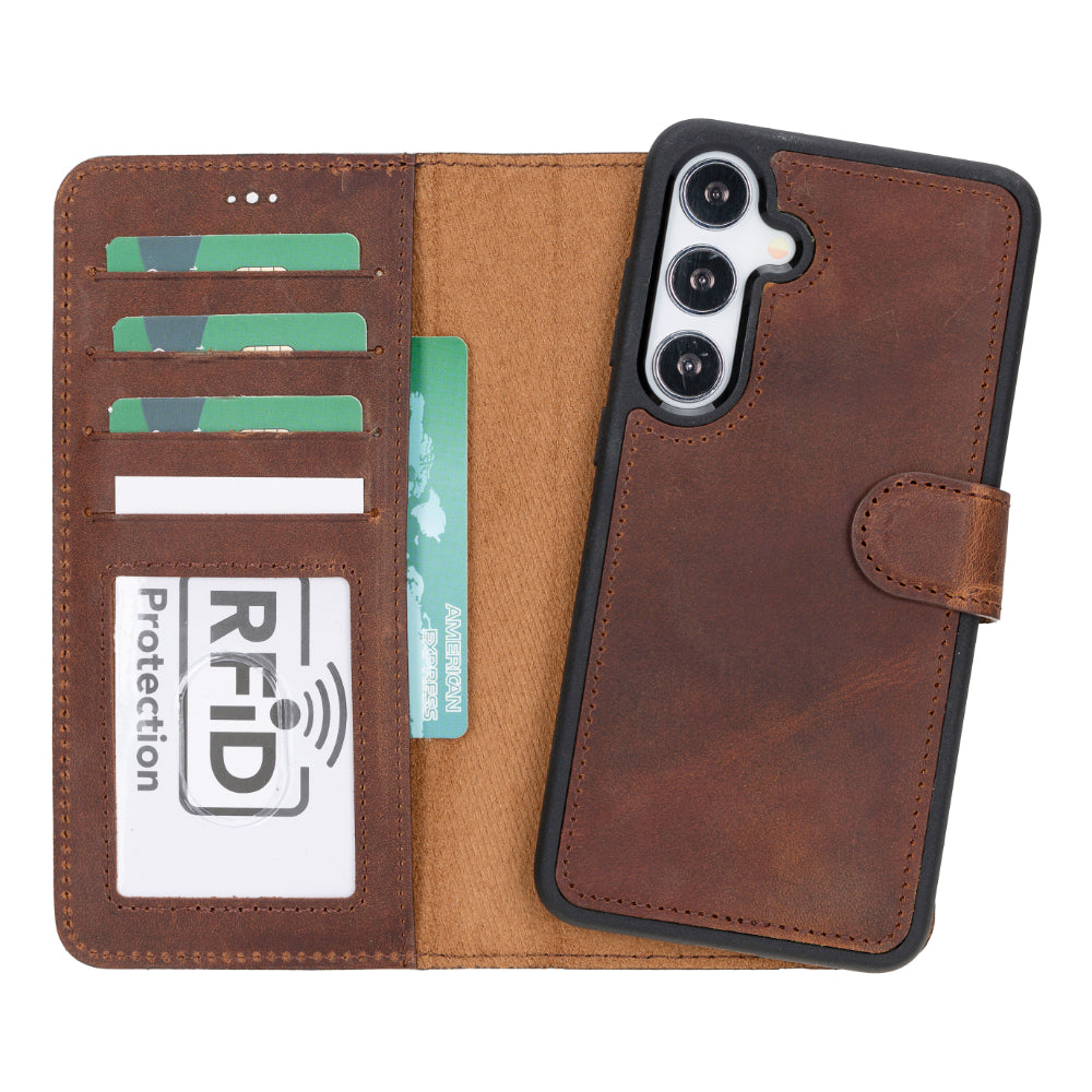 Étui portefeuille amovible en cuir pour Samsung Galaxy S25 Plus