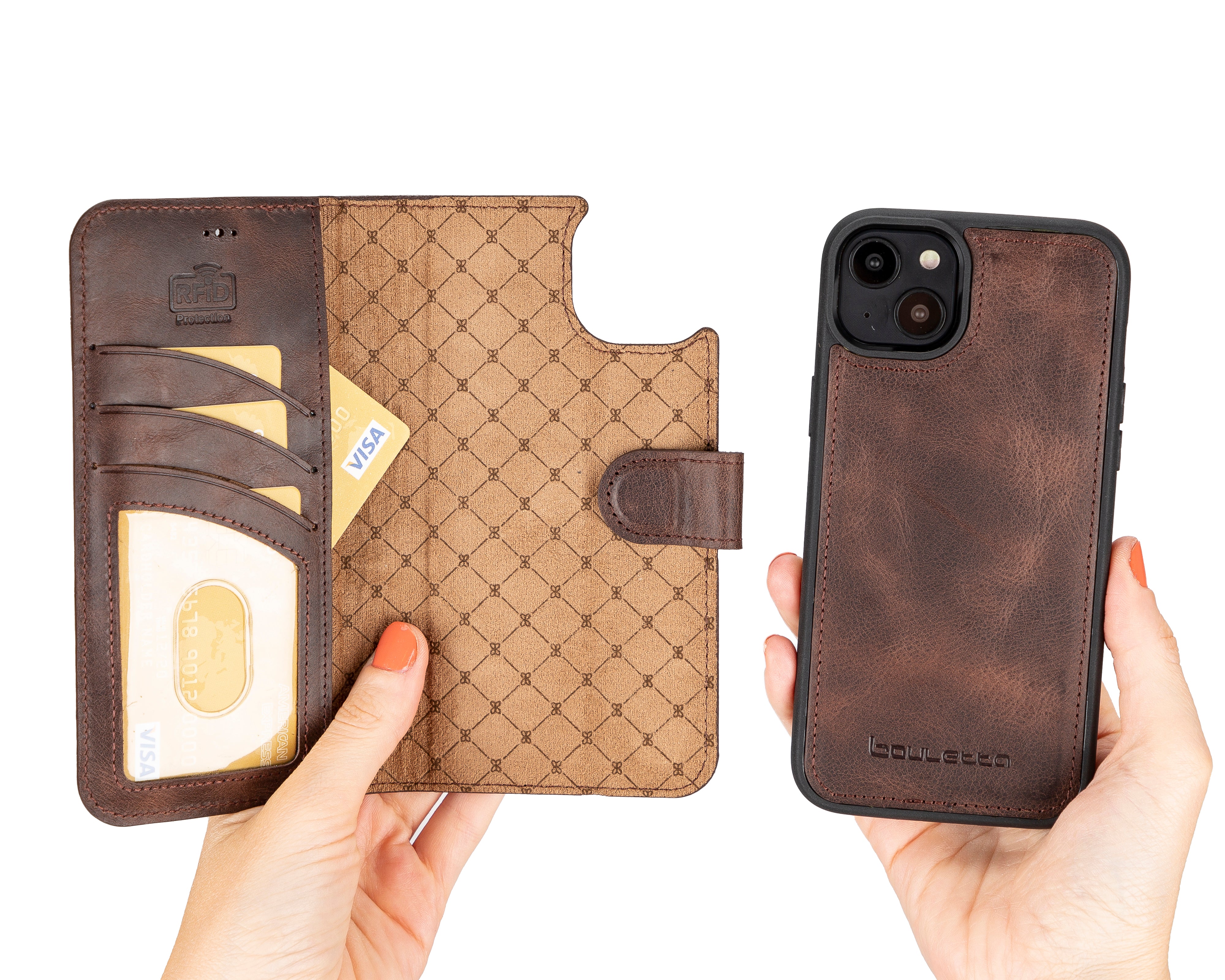 Étui portefeuille amovible en cuir véritable pour iPhone 14 Pro Max (6,7")