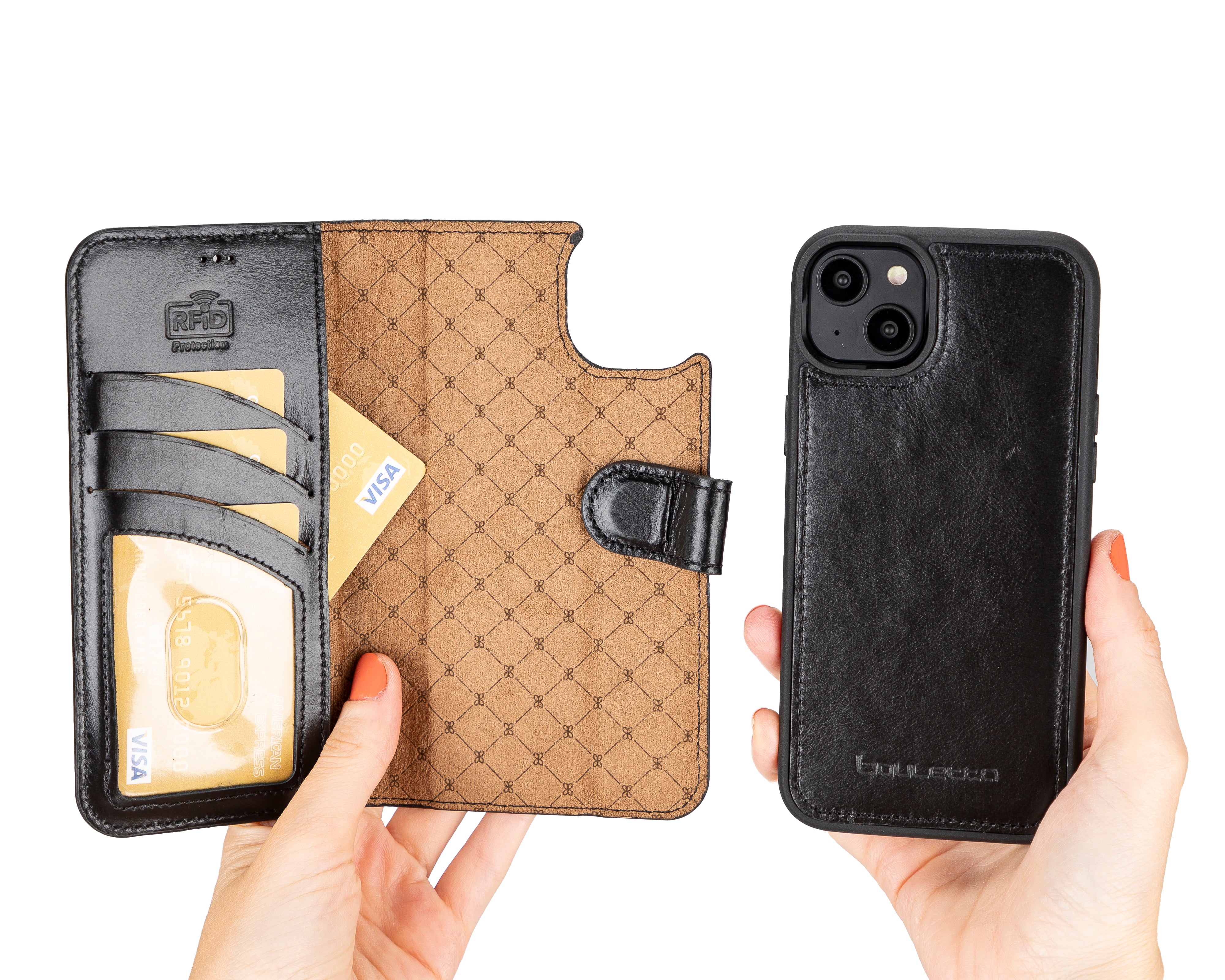 Étui portefeuille amovible en cuir véritable pour iPhone 14 Pro Max (6,7")