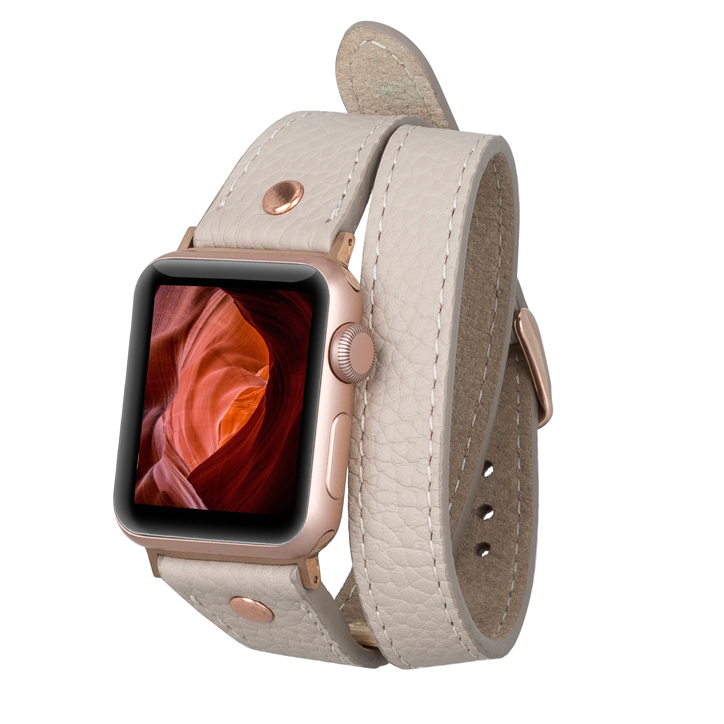 Bracelet de montre Hector en cuir véritable à double tour pour Apple iWatch