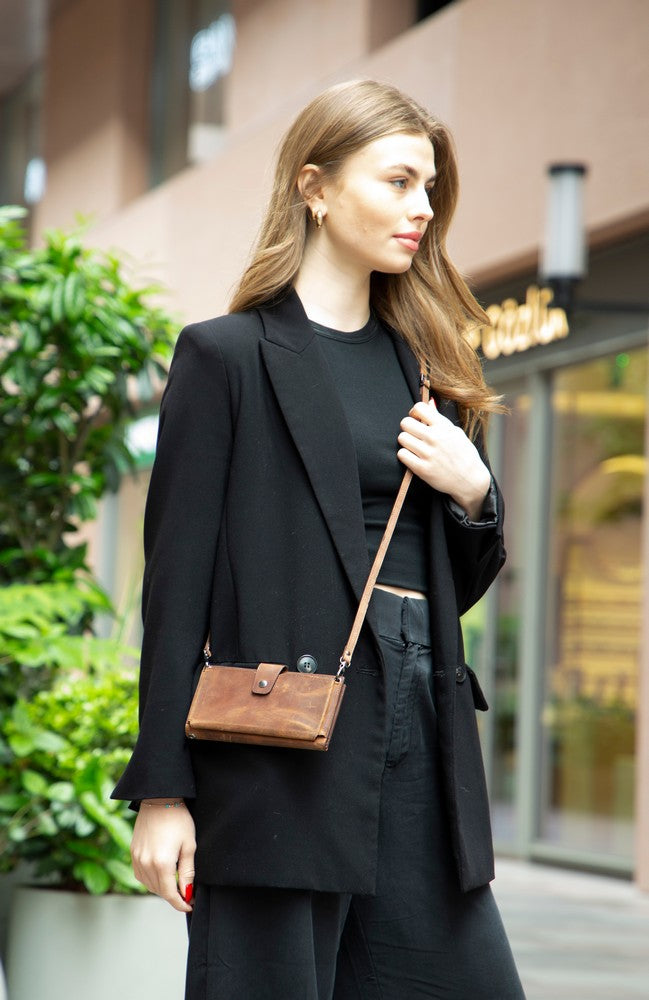 Nexora Genuine Leather Strap Crossbody Wallet for Women