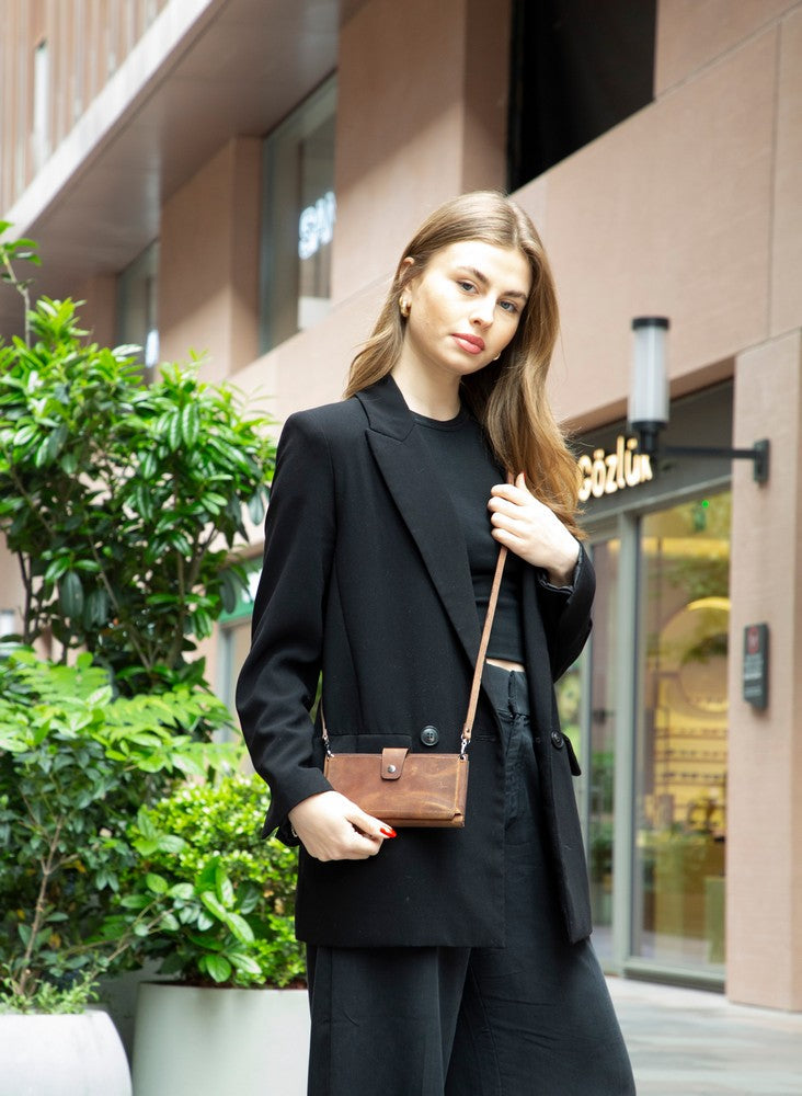 Nexora Genuine Leather Strap Crossbody Wallet for Women