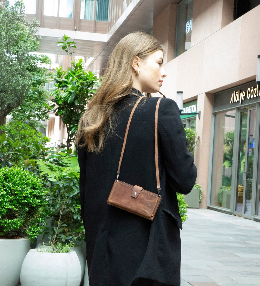 Nexora Genuine Leather Strap Crossbody Wallet for Women