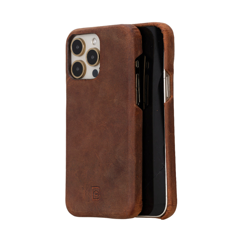 Brown leather phone case on a white background