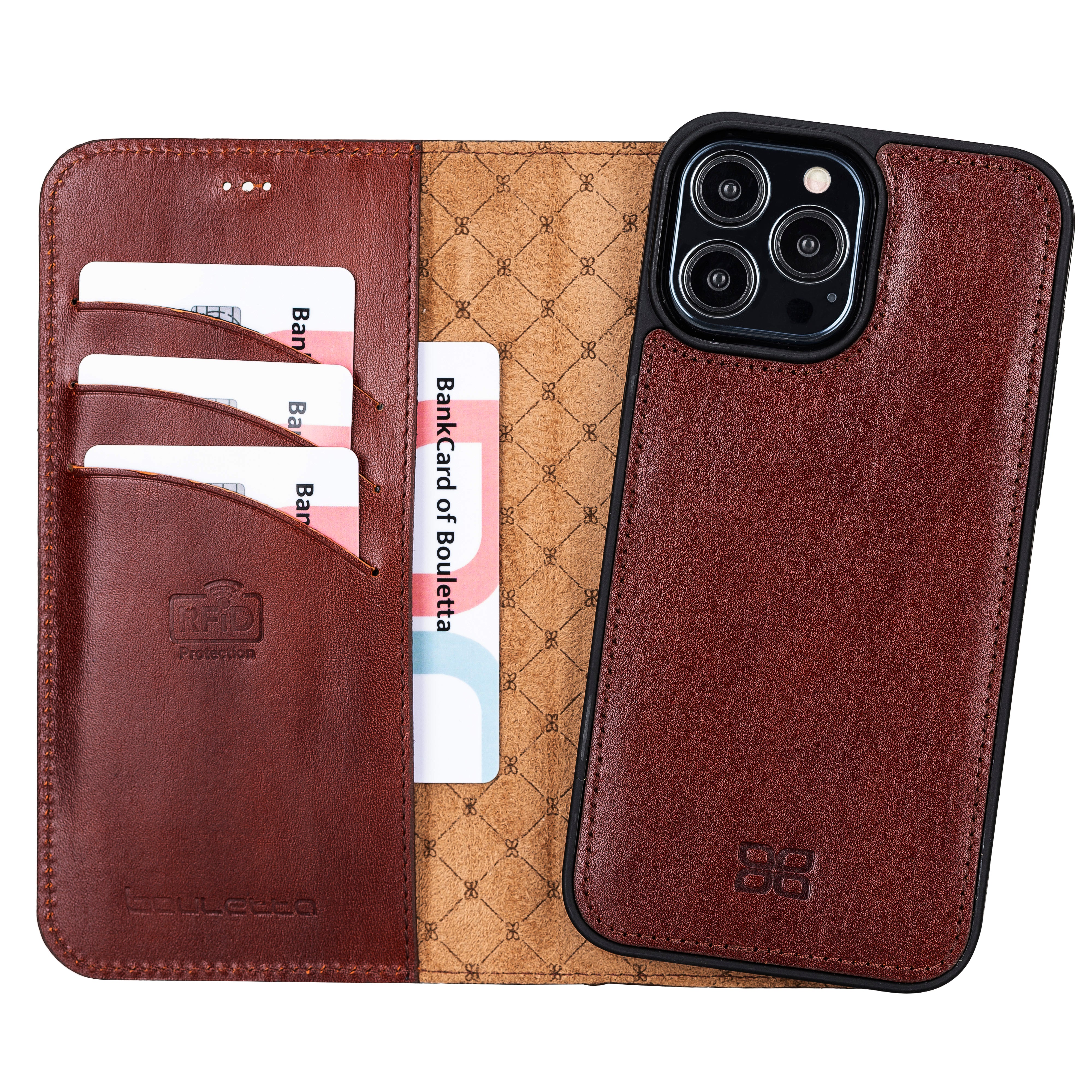 Étui portefeuille détachable en cuir véritable pour iPhone 13