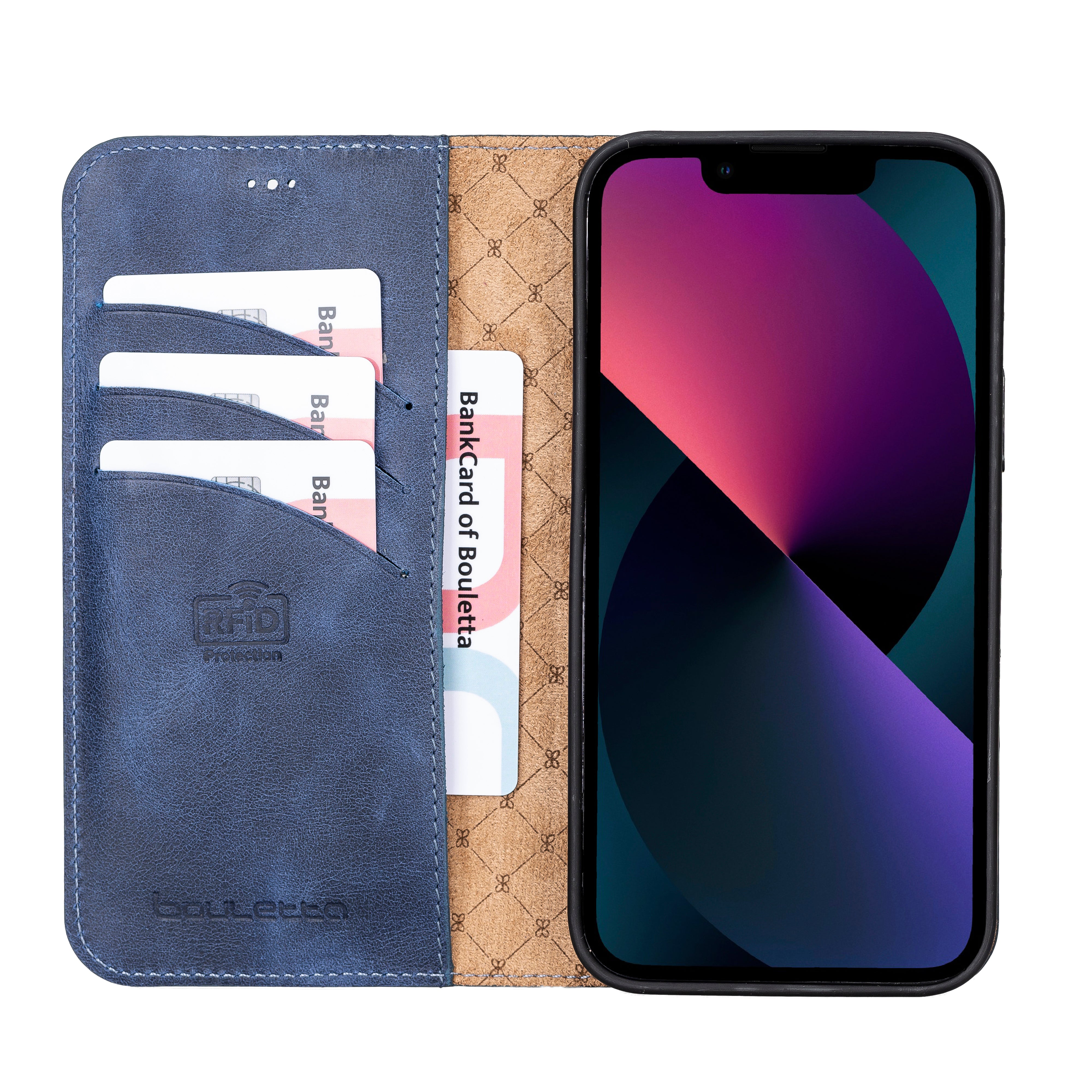 Étui portefeuille détachable en cuir véritable pour iPhone 13