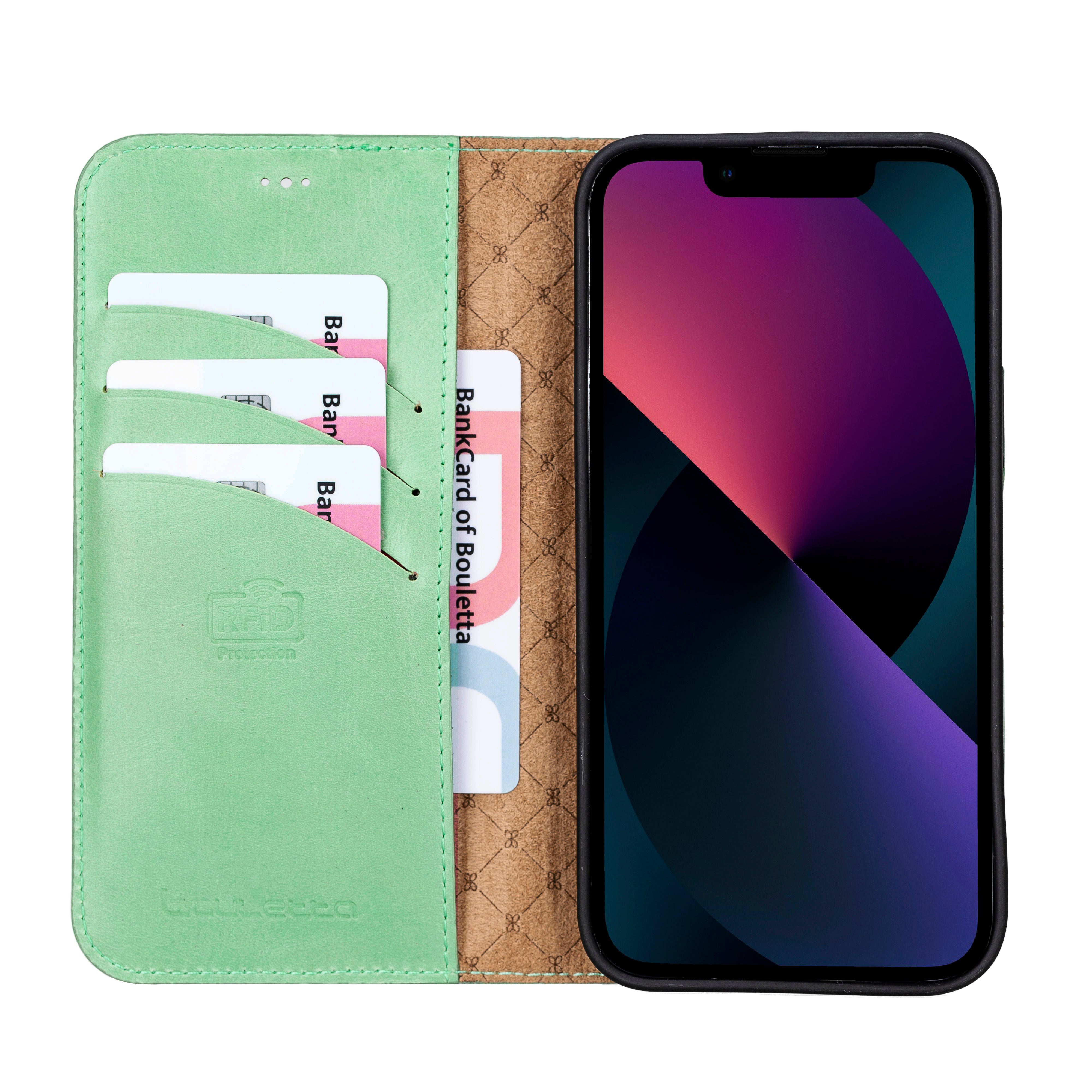 Étui portefeuille détachable en cuir véritable pour iPhone 13