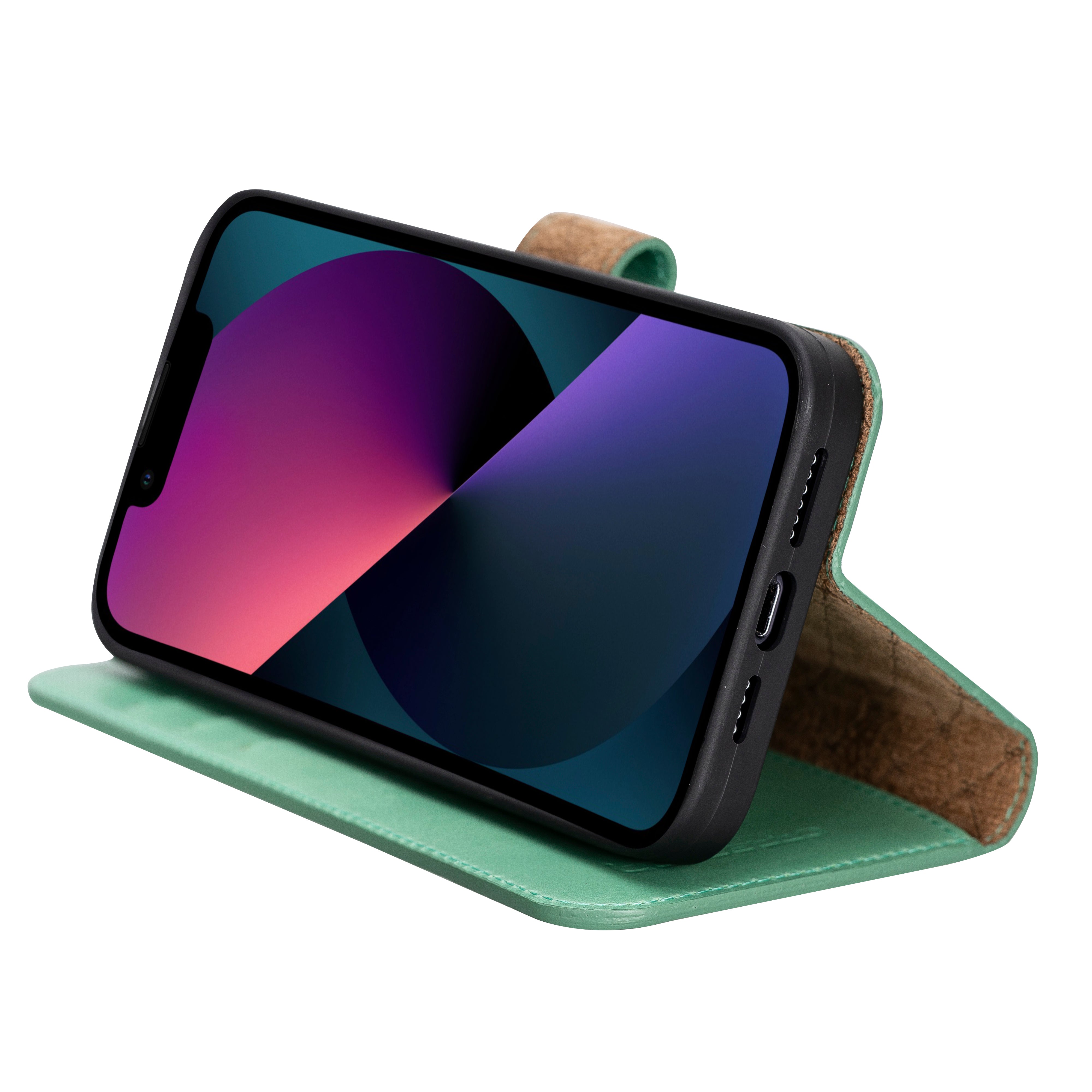 Étui portefeuille détachable en cuir véritable pour iPhone 13