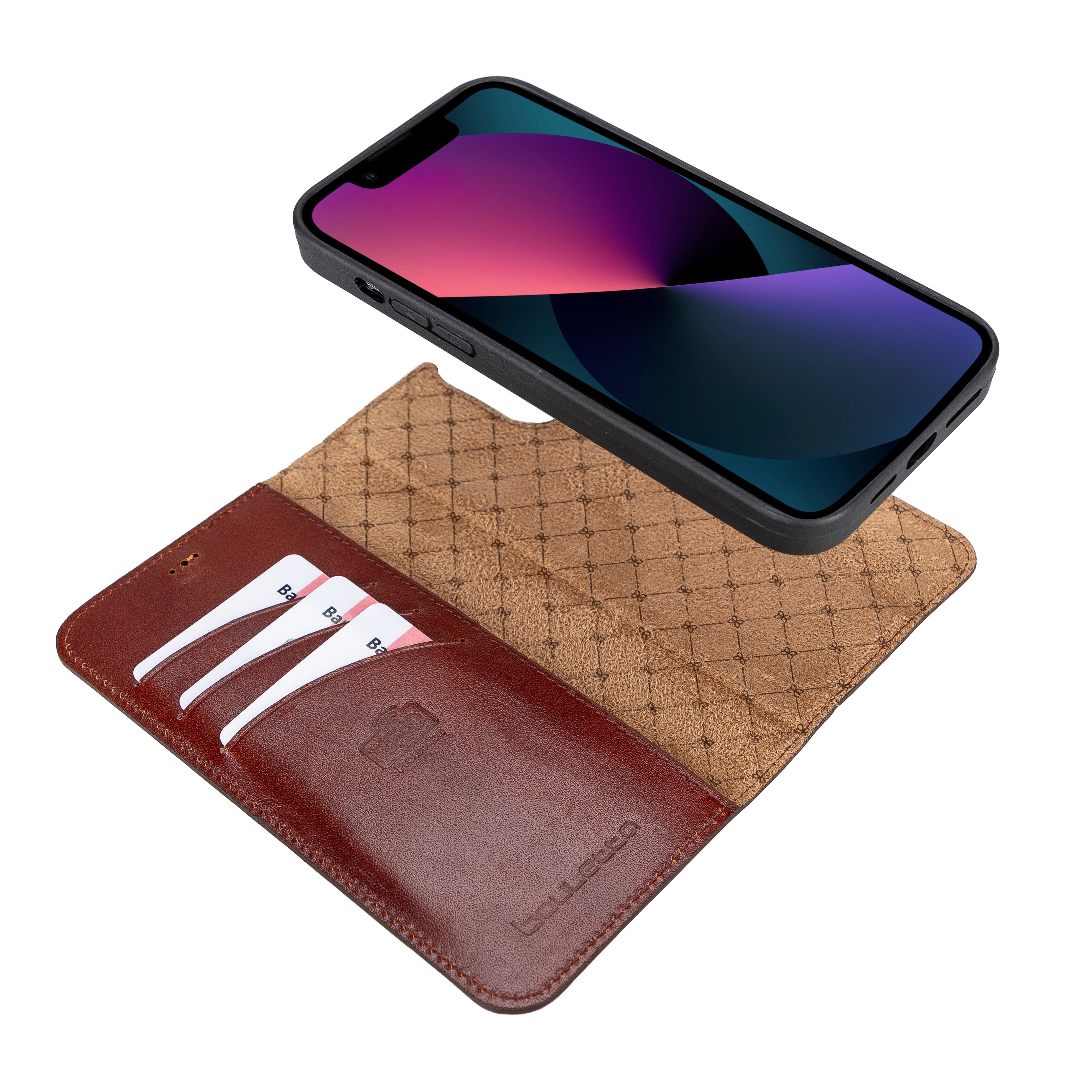 Étui portefeuille détachable en cuir véritable pour iPhone 13